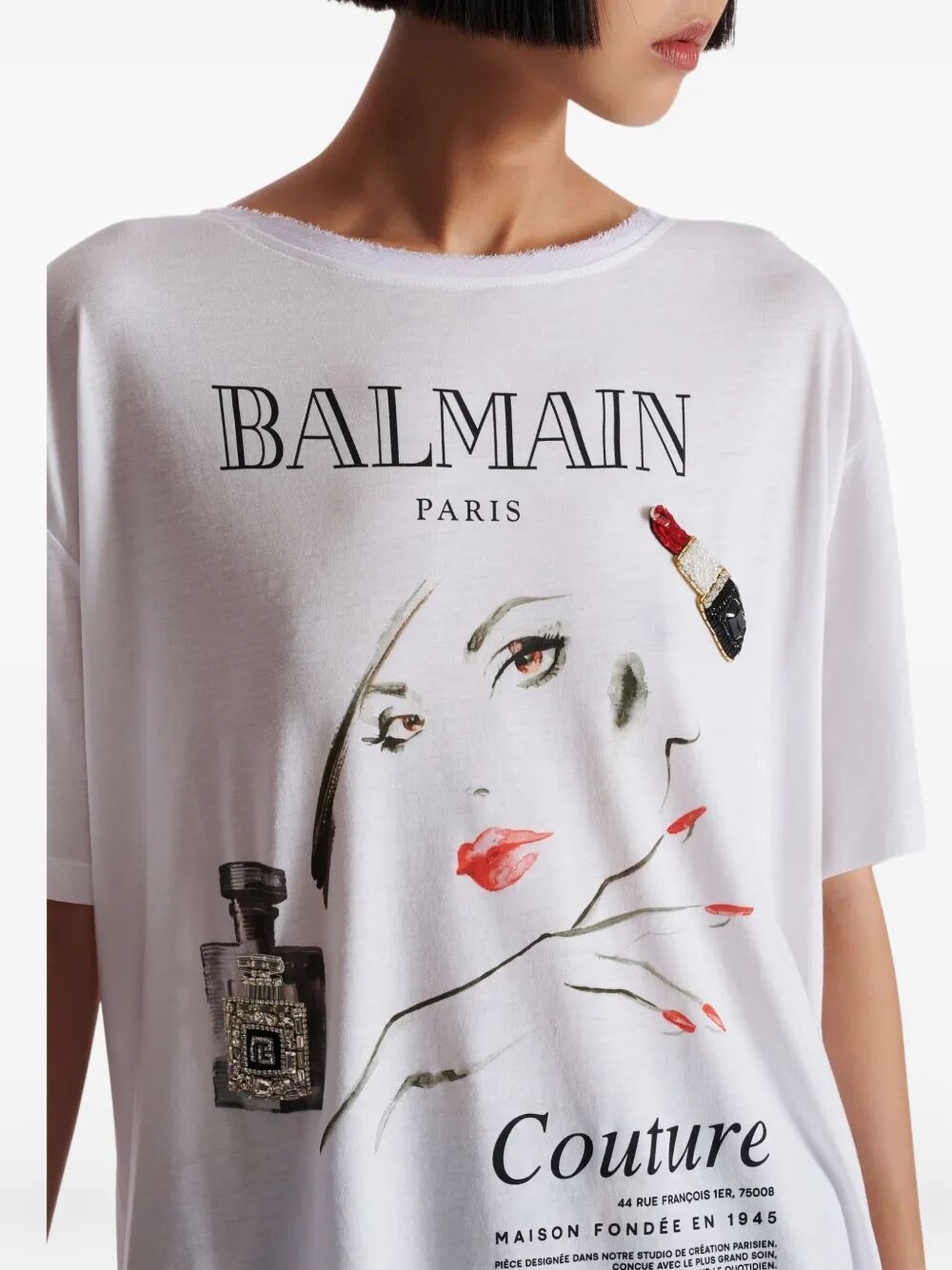 Balmain Women Balmain Beauty Print Embroidery Patches T-Shirt - 3