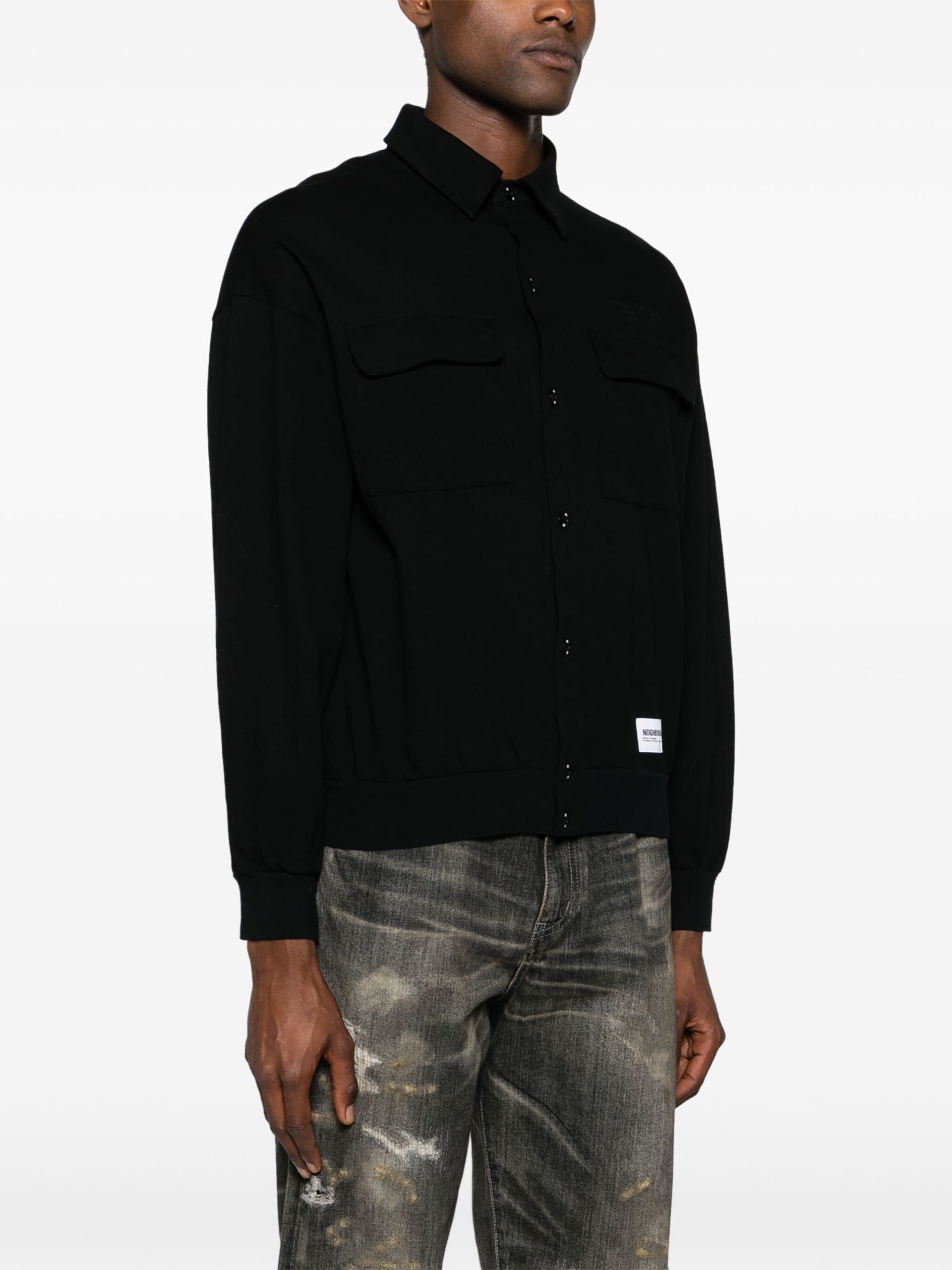 Black Cotton Shirt Jacket - 3