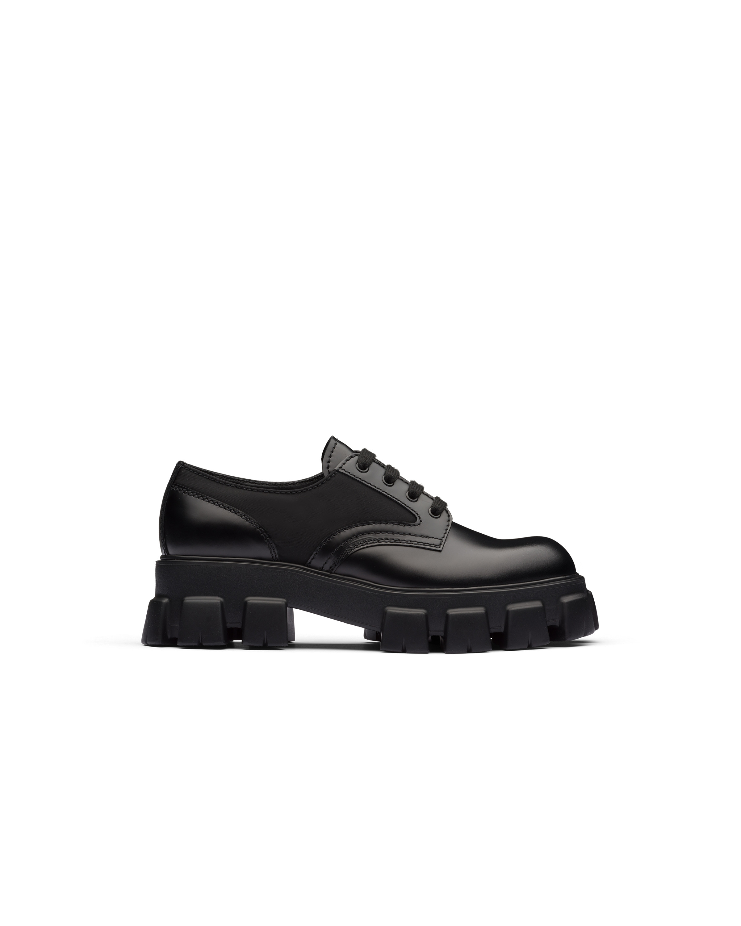 Prada Monolith brushed leather and nylon lace-up shoes - 2