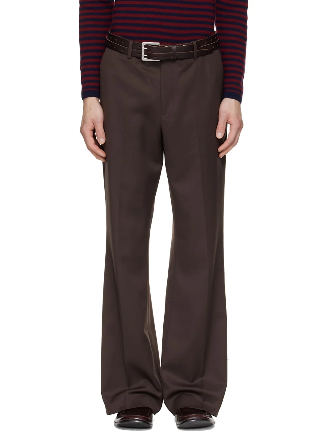 Brown Wool Blend Flared Trousers - 1