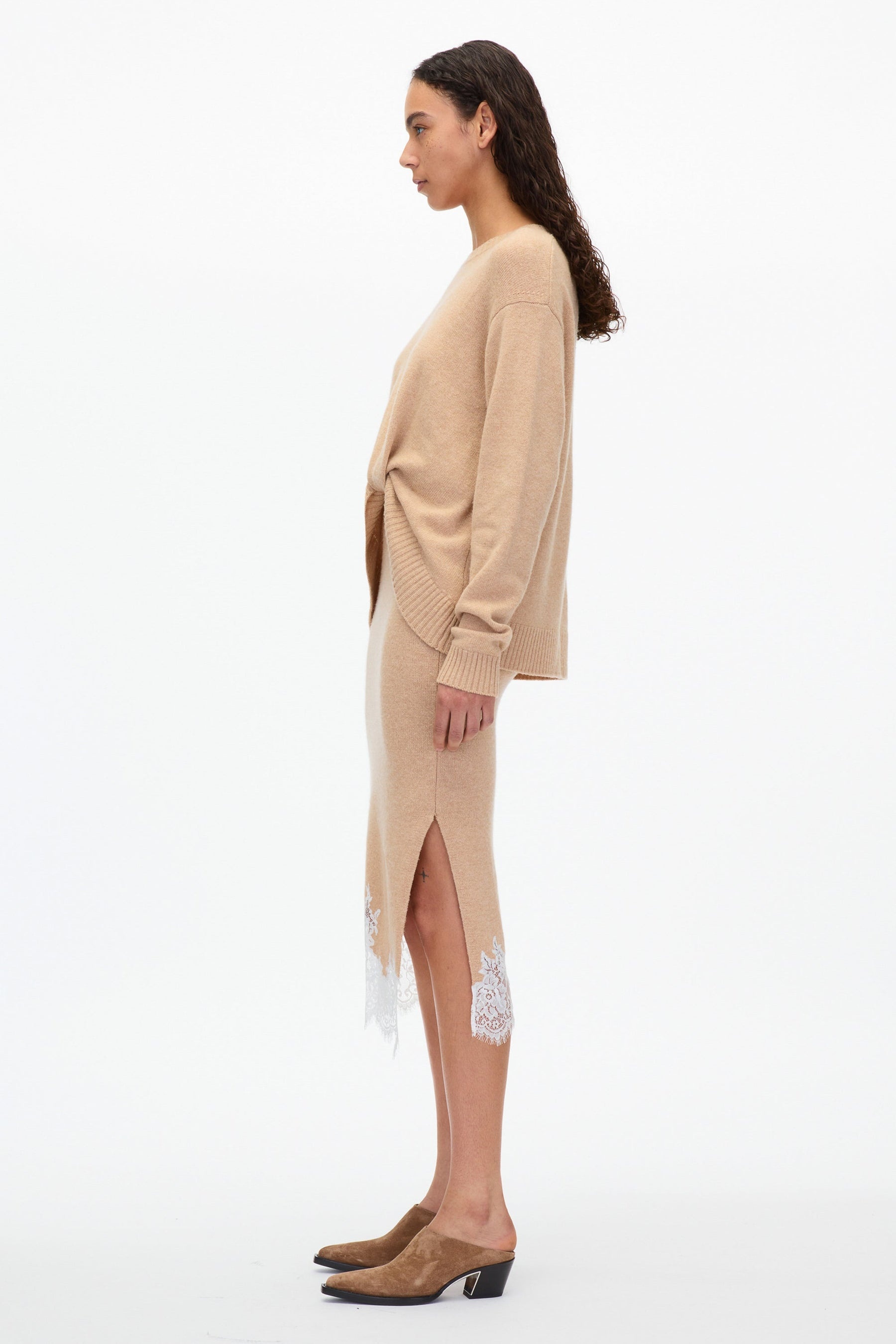 French Tuck Knit Dress with Lace Trim - 3
