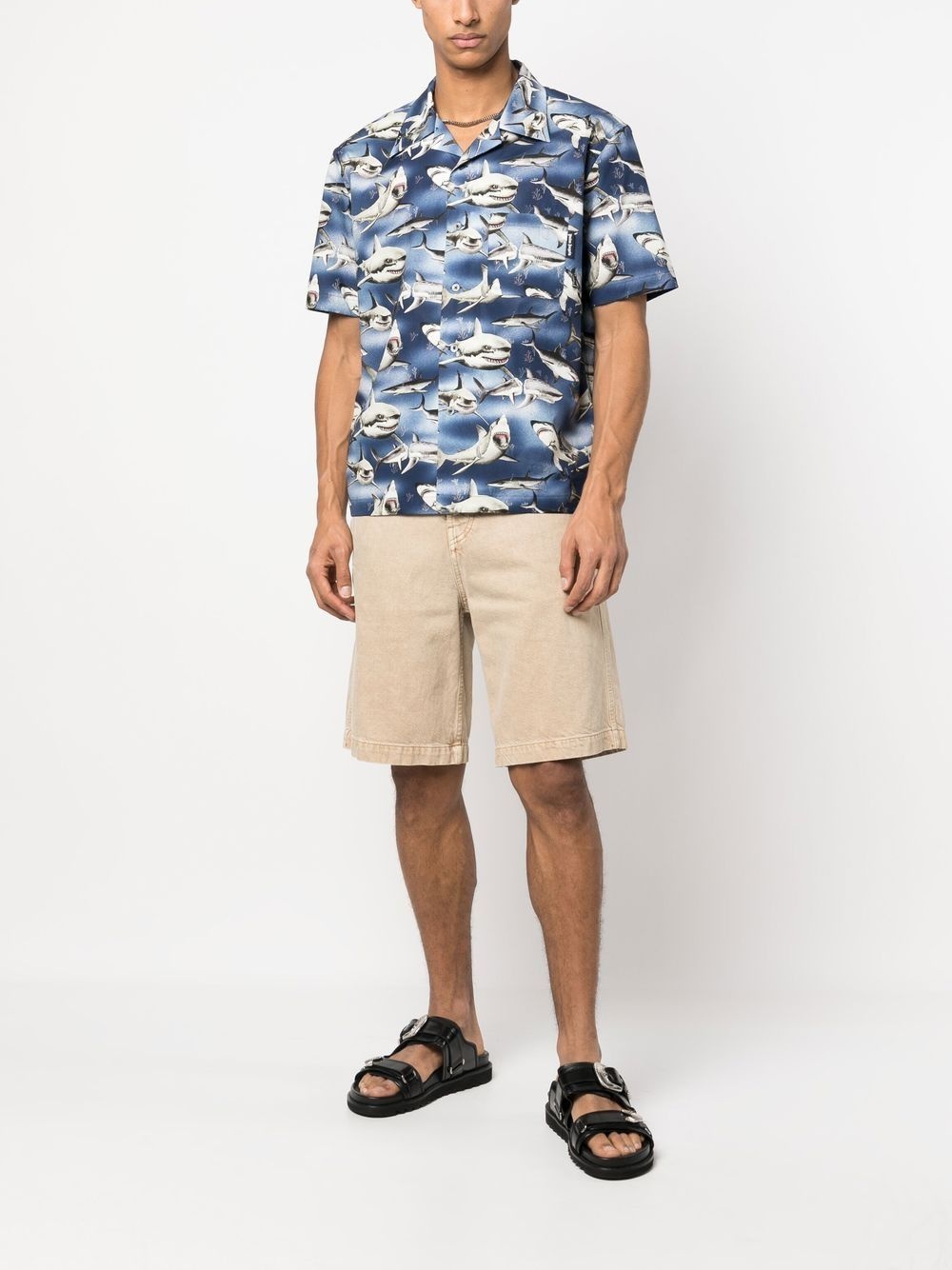 Sharks-print bowling shirt - 2