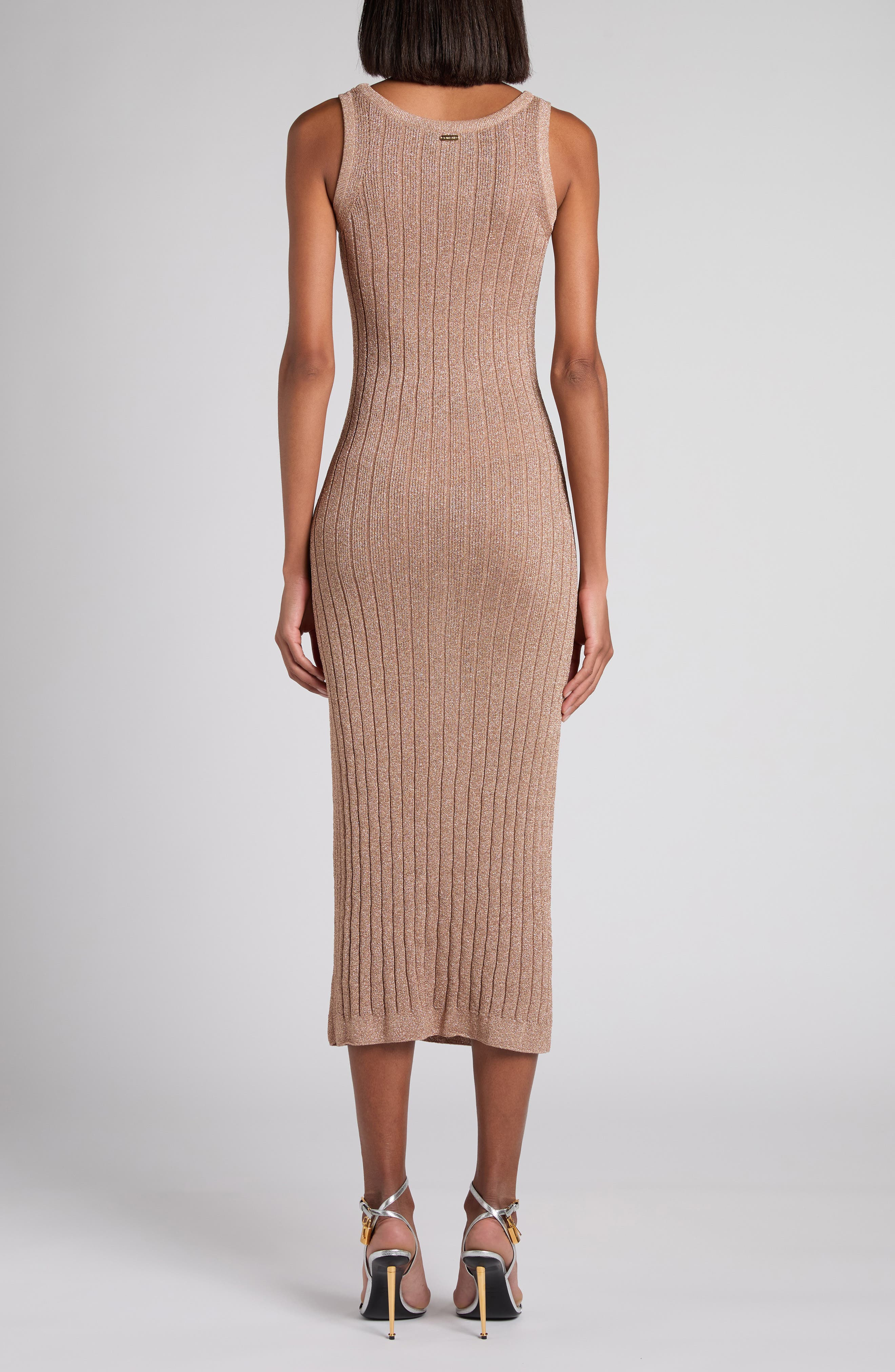 TOM FORD Metallic Rib Midi Sweater Dress in Jb212 Beige Pink at Nordstrom - 2