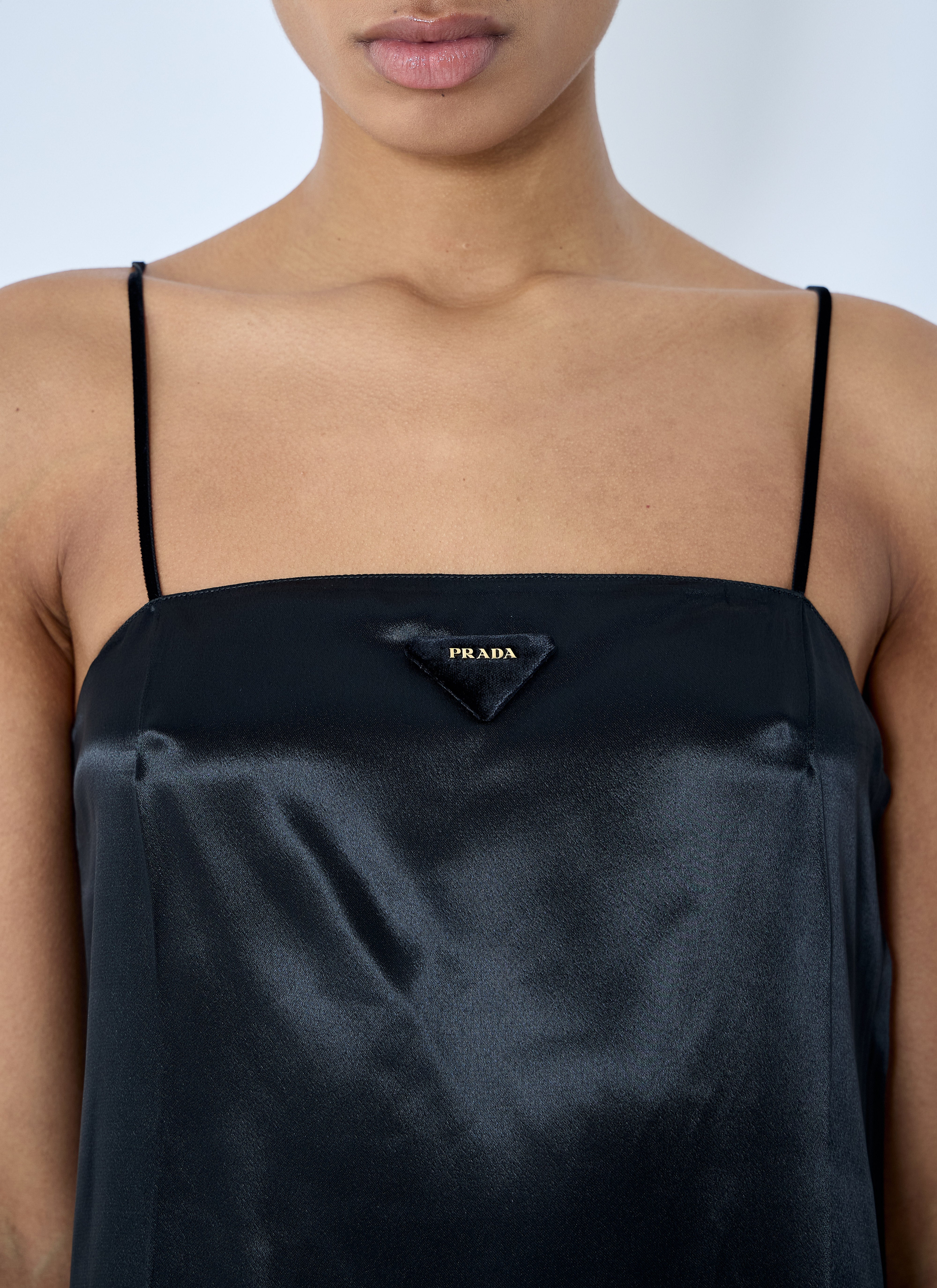 Prada Women Satin Logo Patch Midi Dress - 5