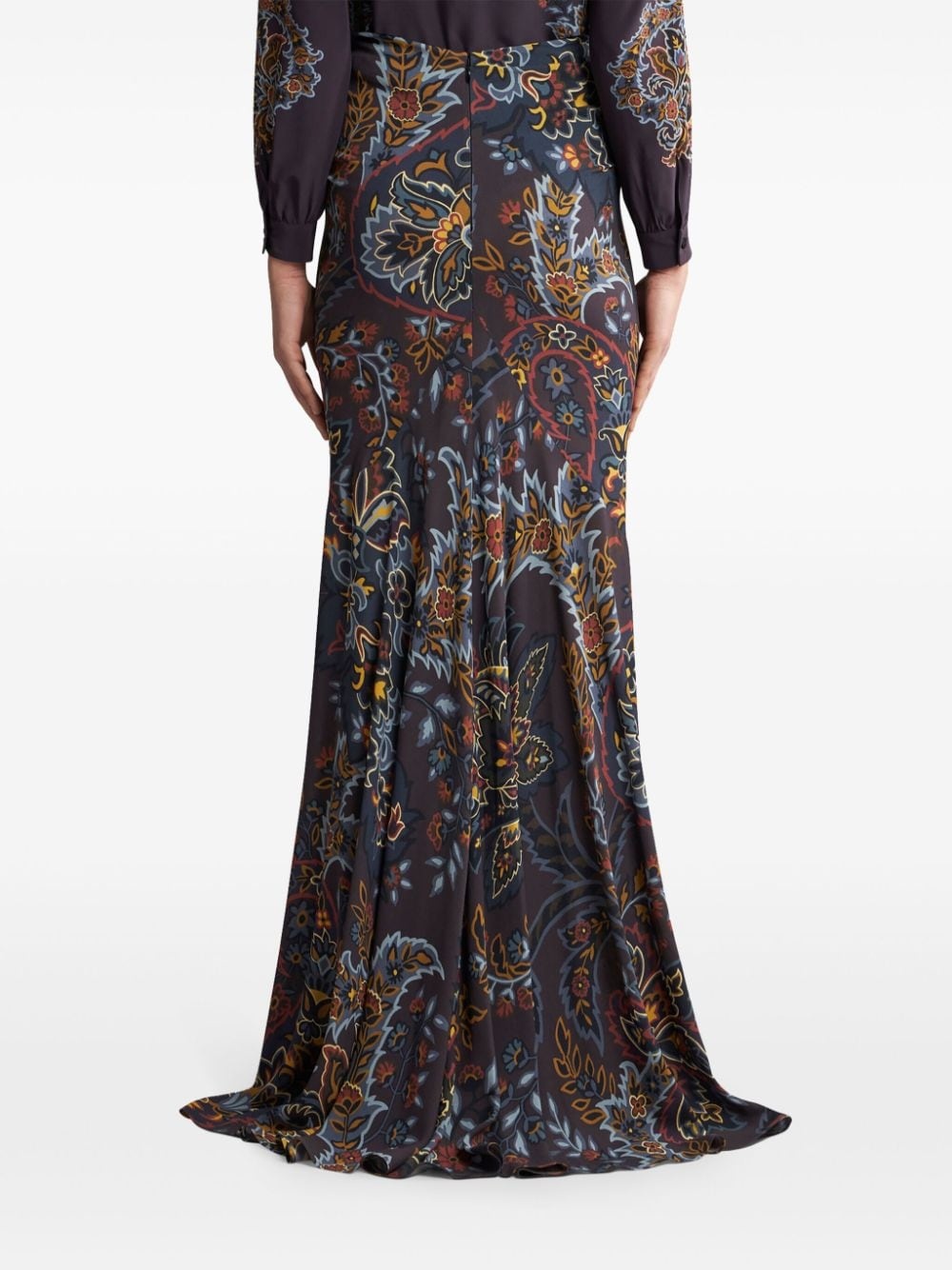 stretch sable paisley-print long skirt - 4