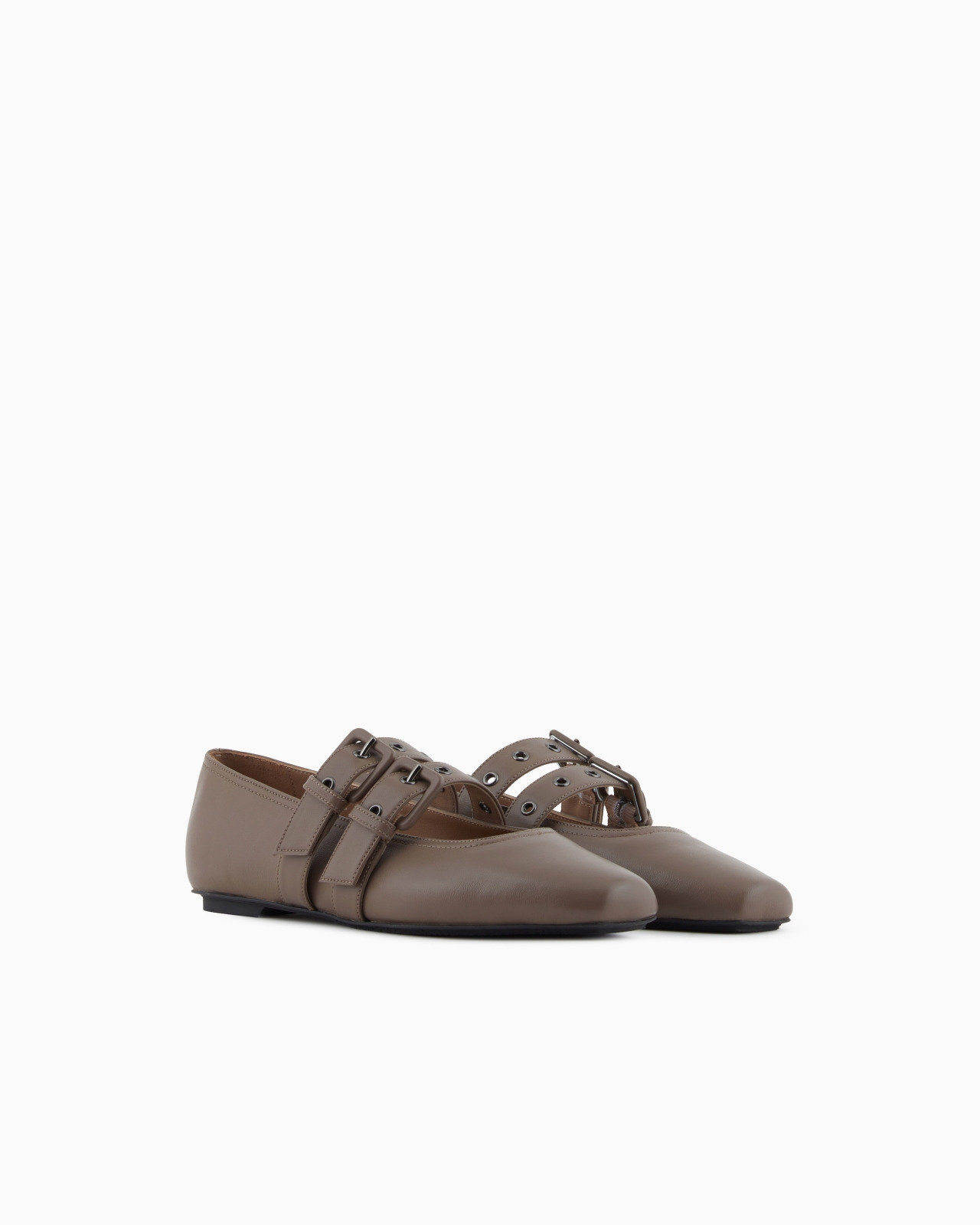NAPPA-LEATHER SQUARE-TOED BALLERINAS WITH DOUBLE STRAP - 2