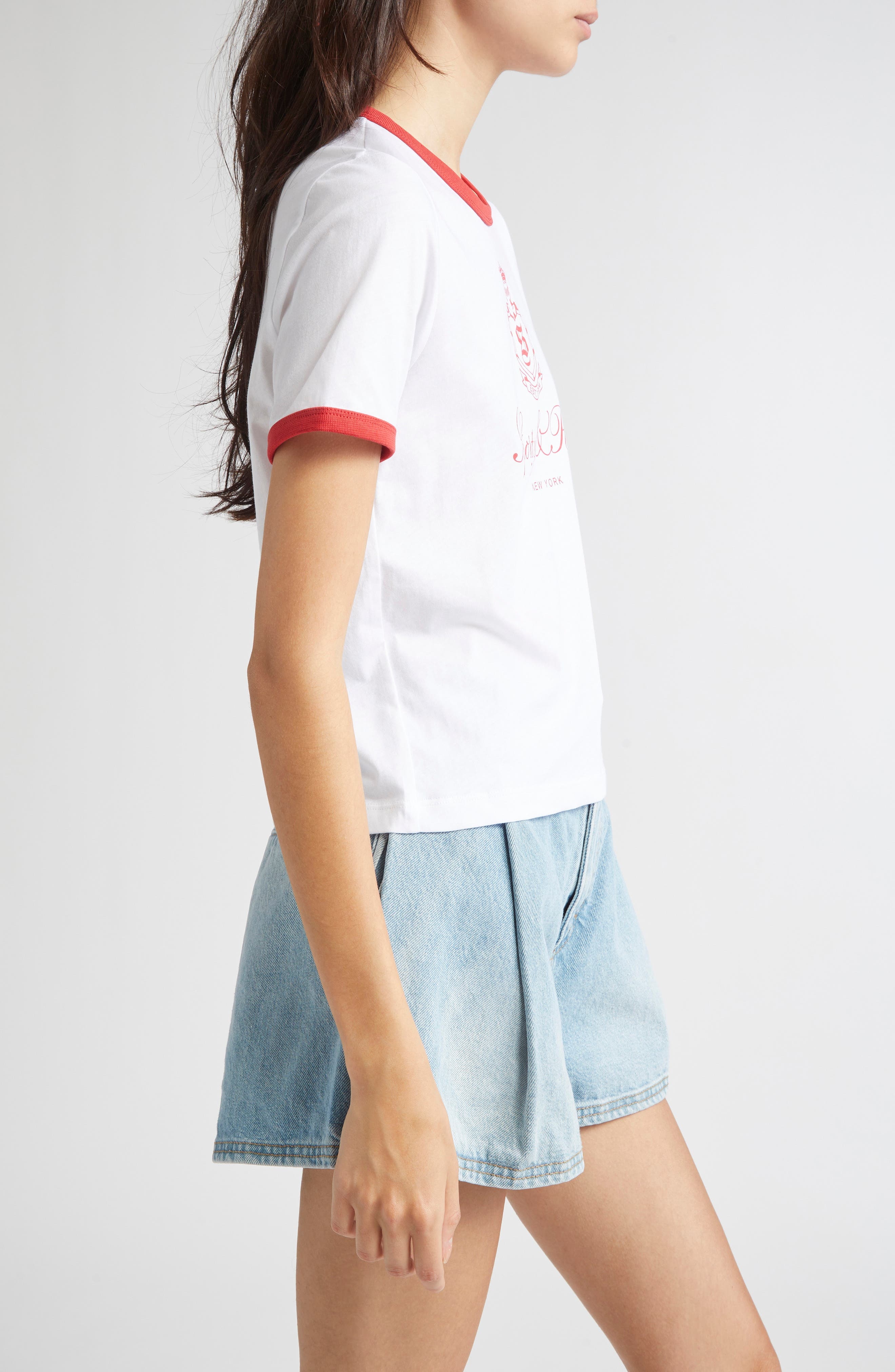 Sporty & Rich Vendome Graphic Ringer T-Shirt in White/Fire Red at Nordstrom - 3