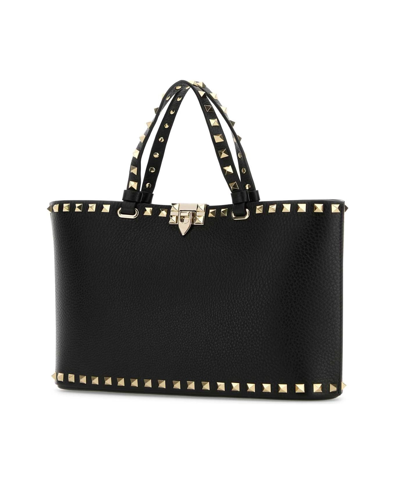 Black Leather Rockstud Handbag - 2