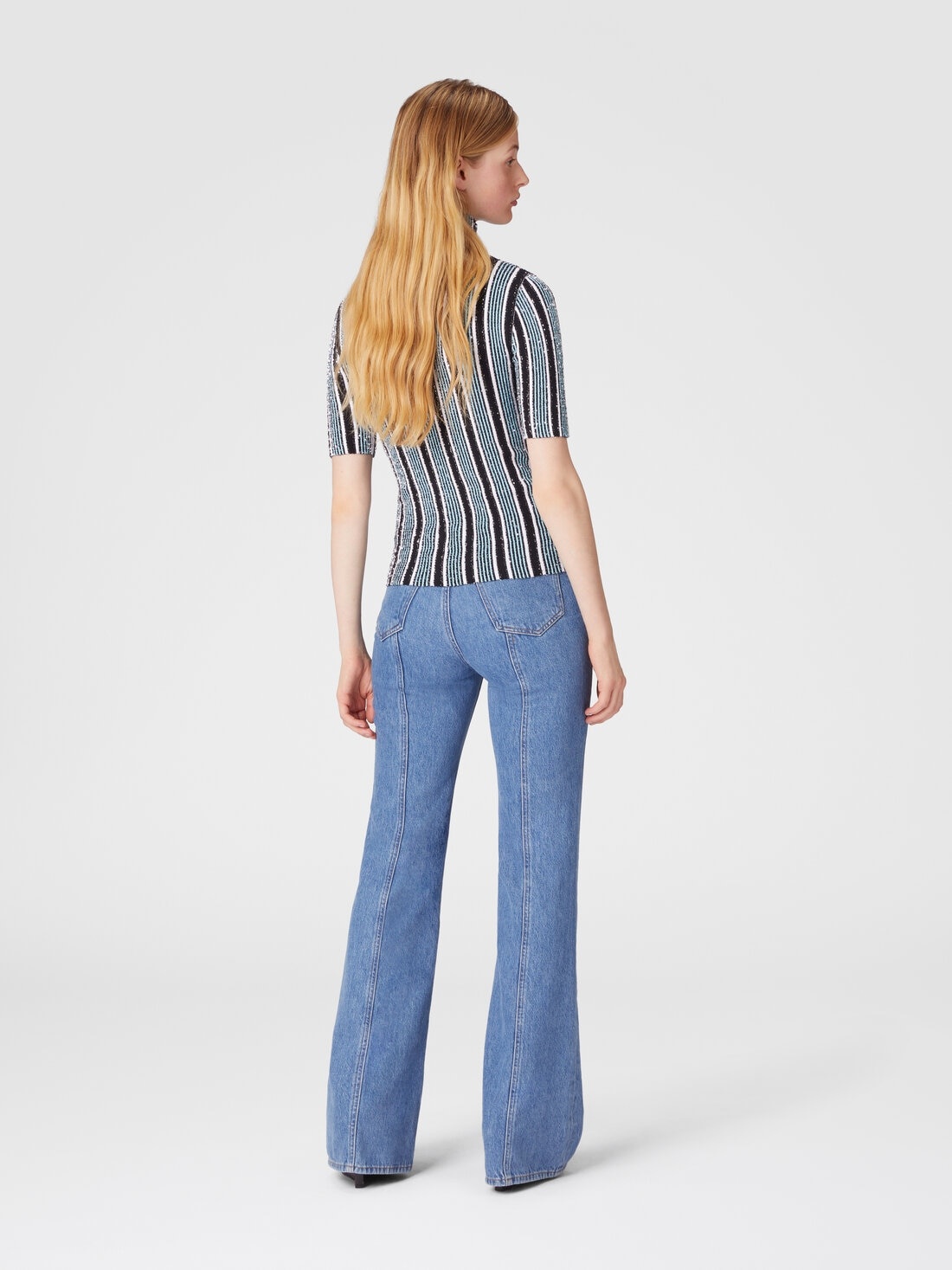 Short-sleeved striped turtleneck with sequins - 3