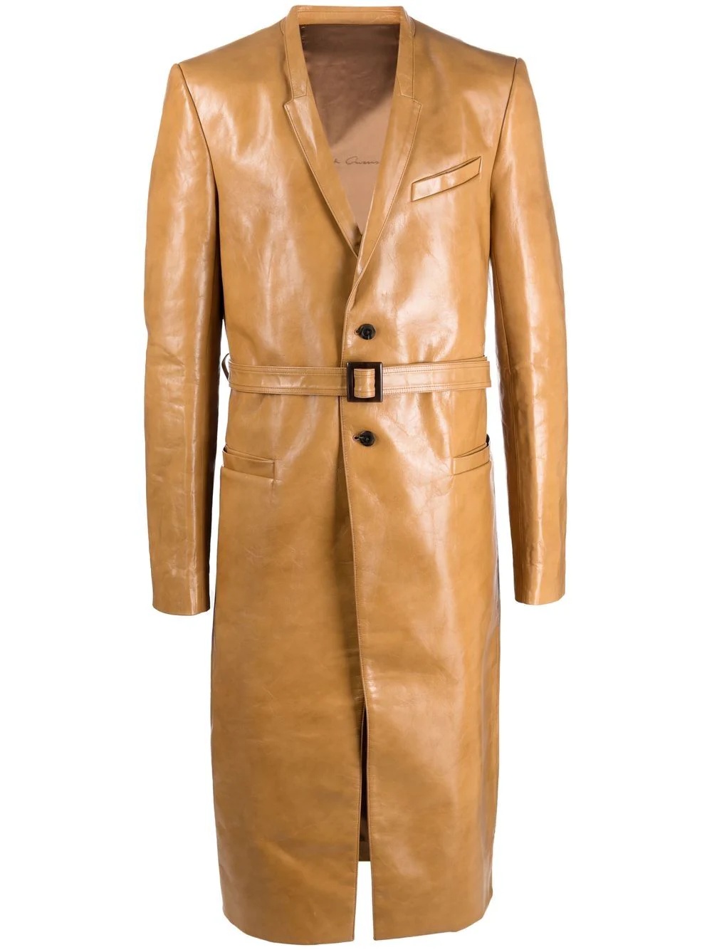 long belted leather coat - 1