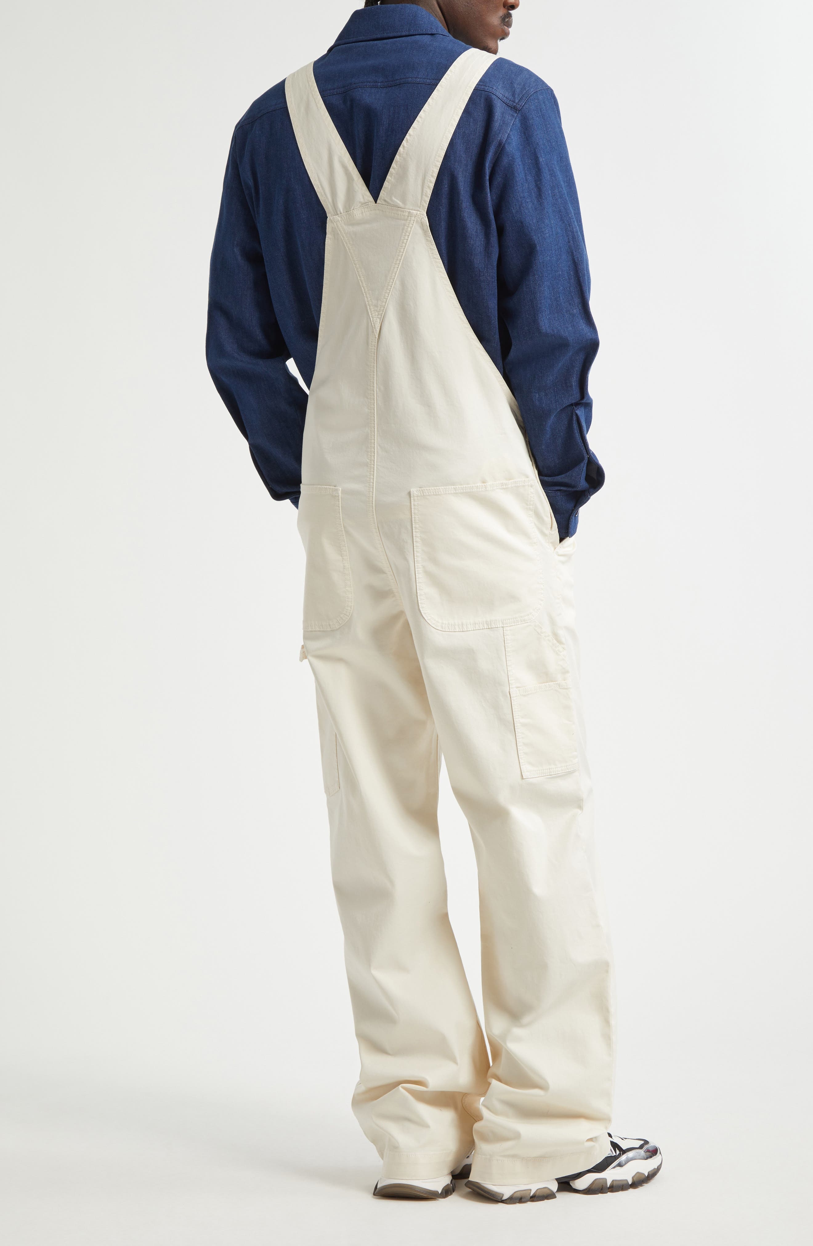 Moncler Stretch Denim Carpenter Overalls in Baby Powder at Nordstrom - 2
