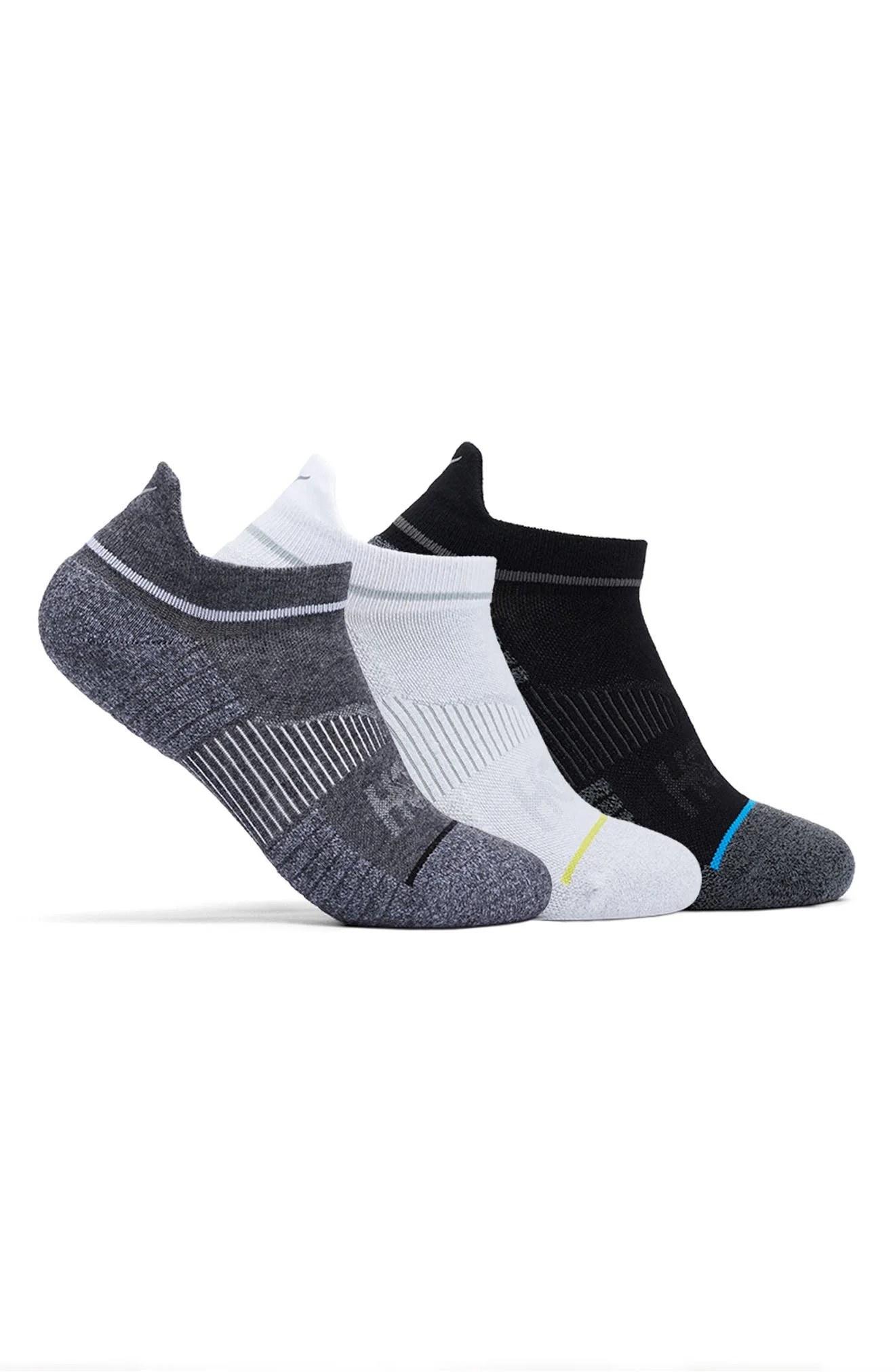 HOKA Run 3-Pack No-Show Socks in White /Black /Grey at Nordstrom - 1