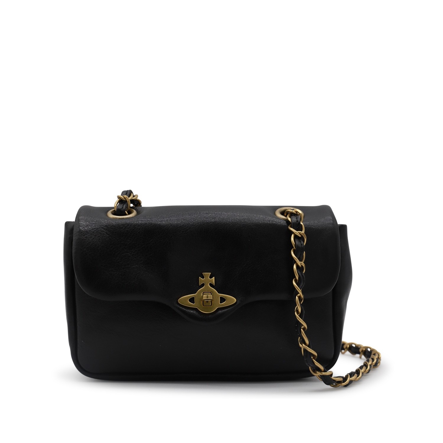 BLACK LEATHER SHOULDER BAG - 1