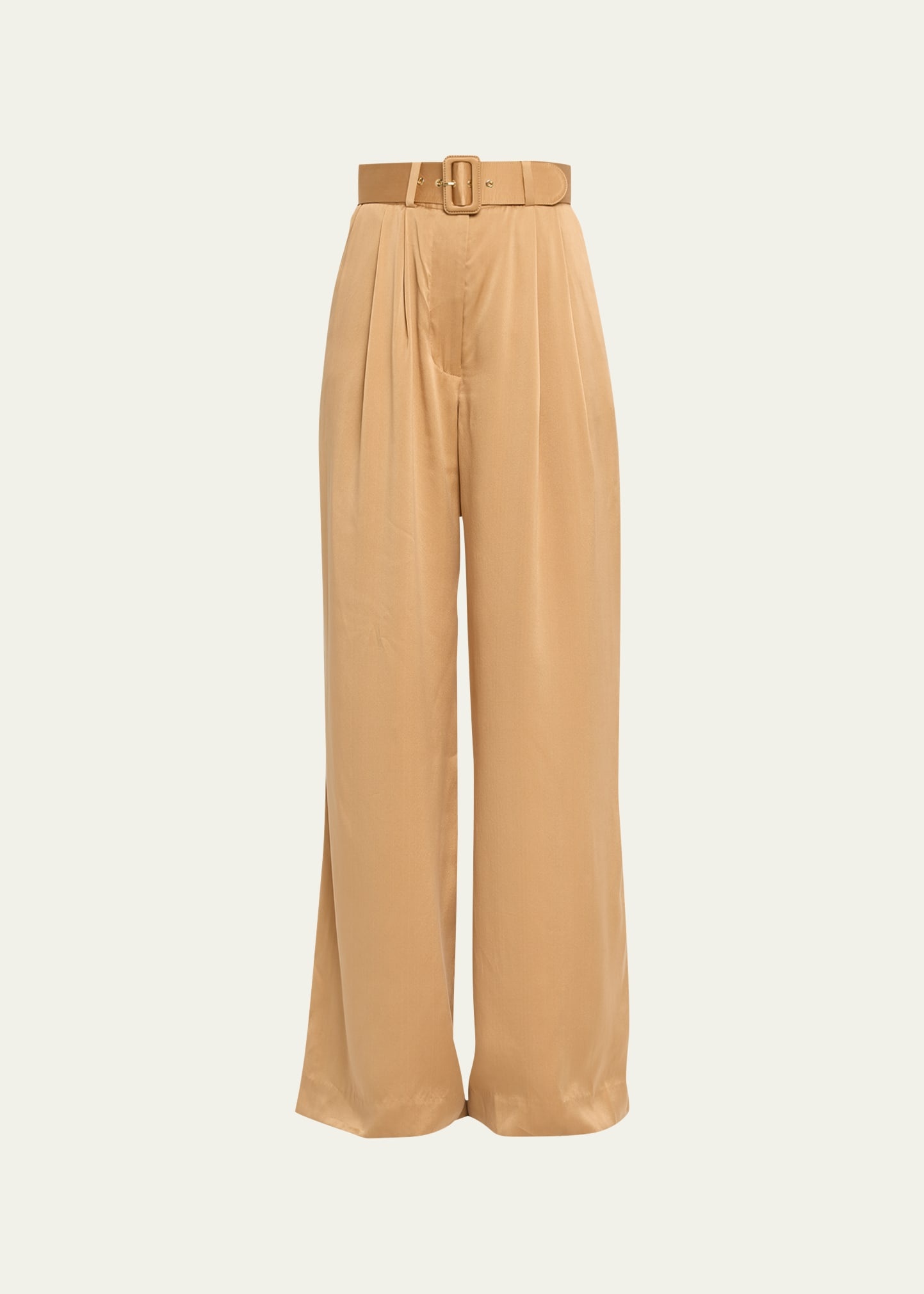 Silk Wide-Leg Tuck Pants - 1