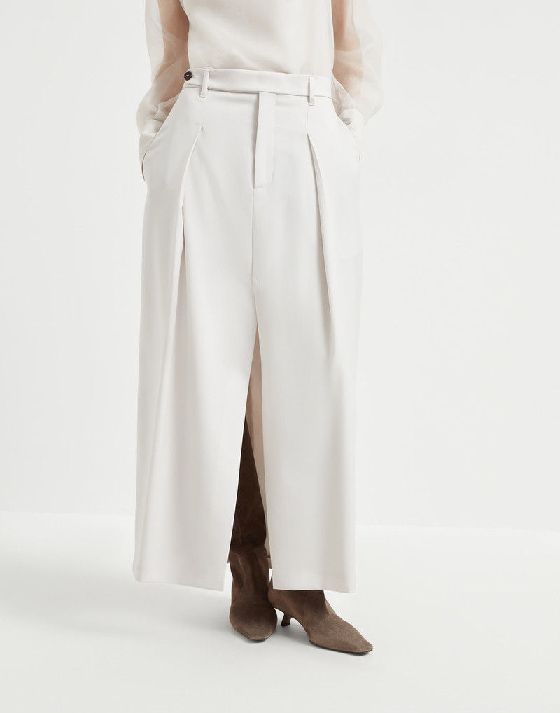 Curved sartorial skirt in virgin wool and mohair twill with monili - 1