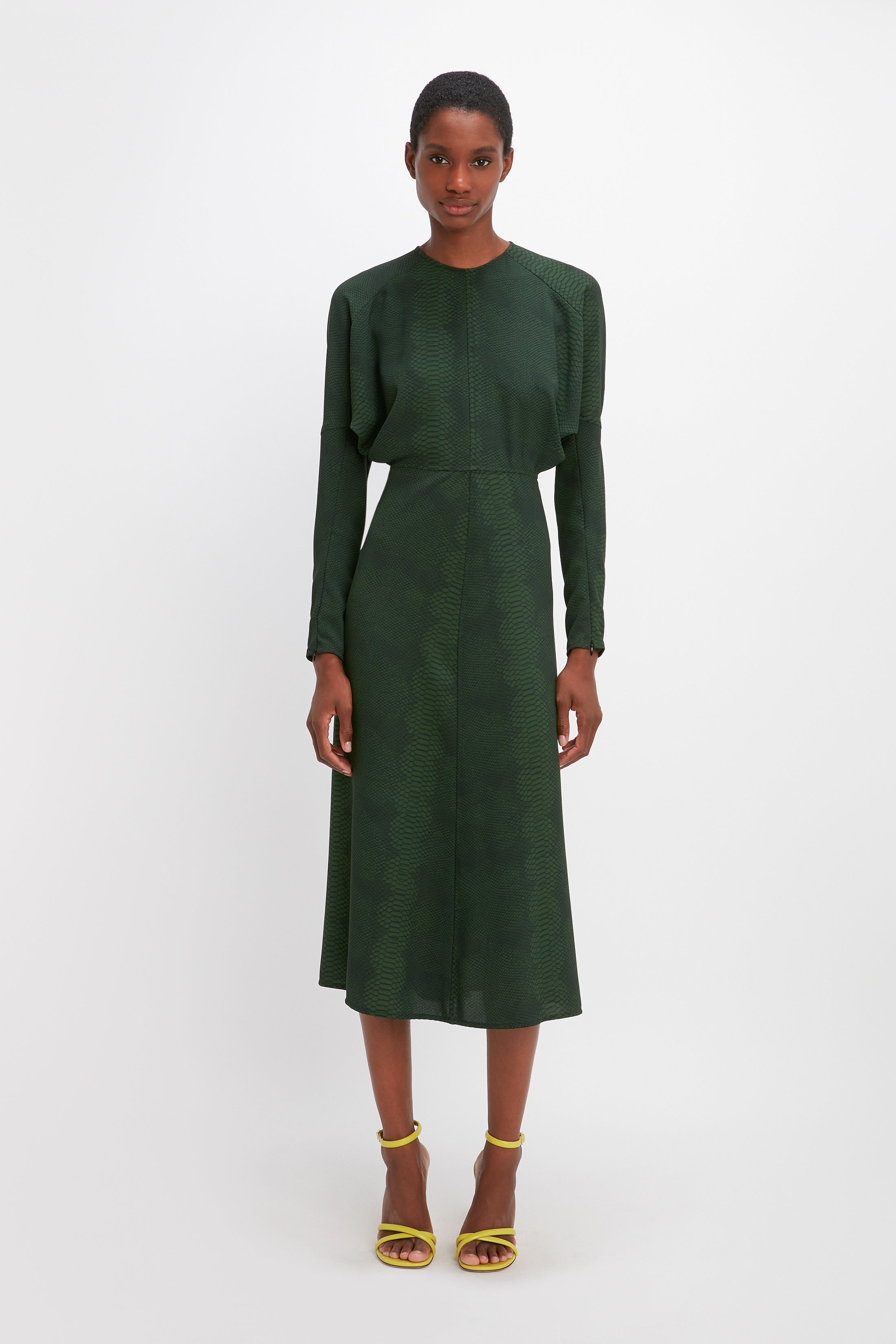 Dolman Midi Dress in Green Snake - 3