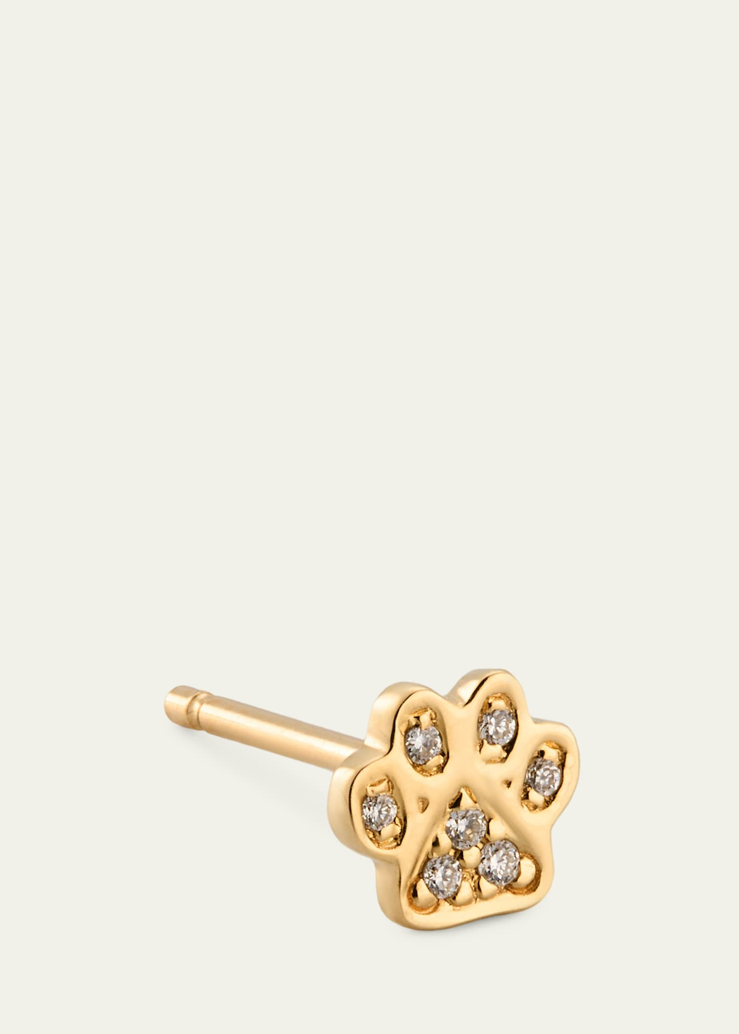 14K Gold & Diamond Mini Paw Stud Earring, Single - 3