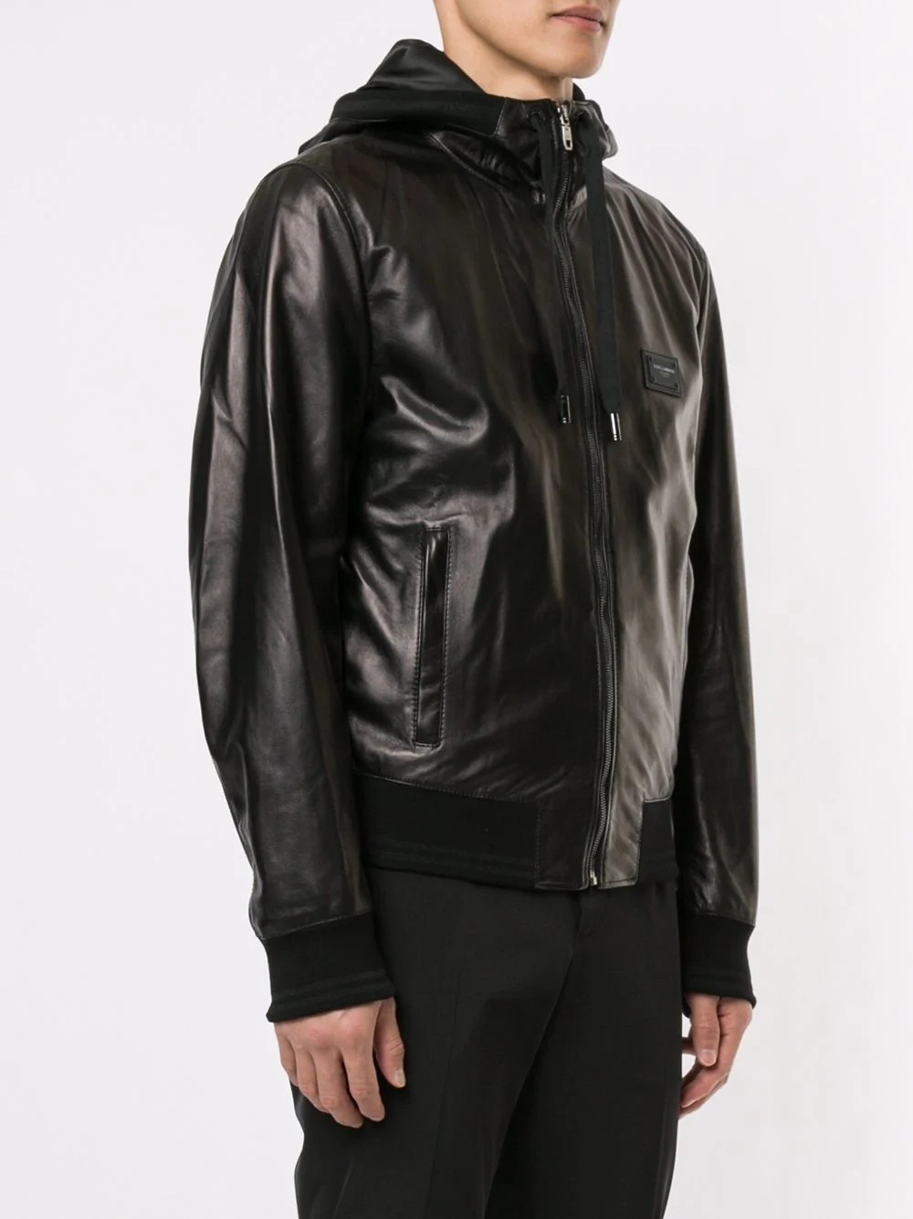 hooded leather jacket - 3