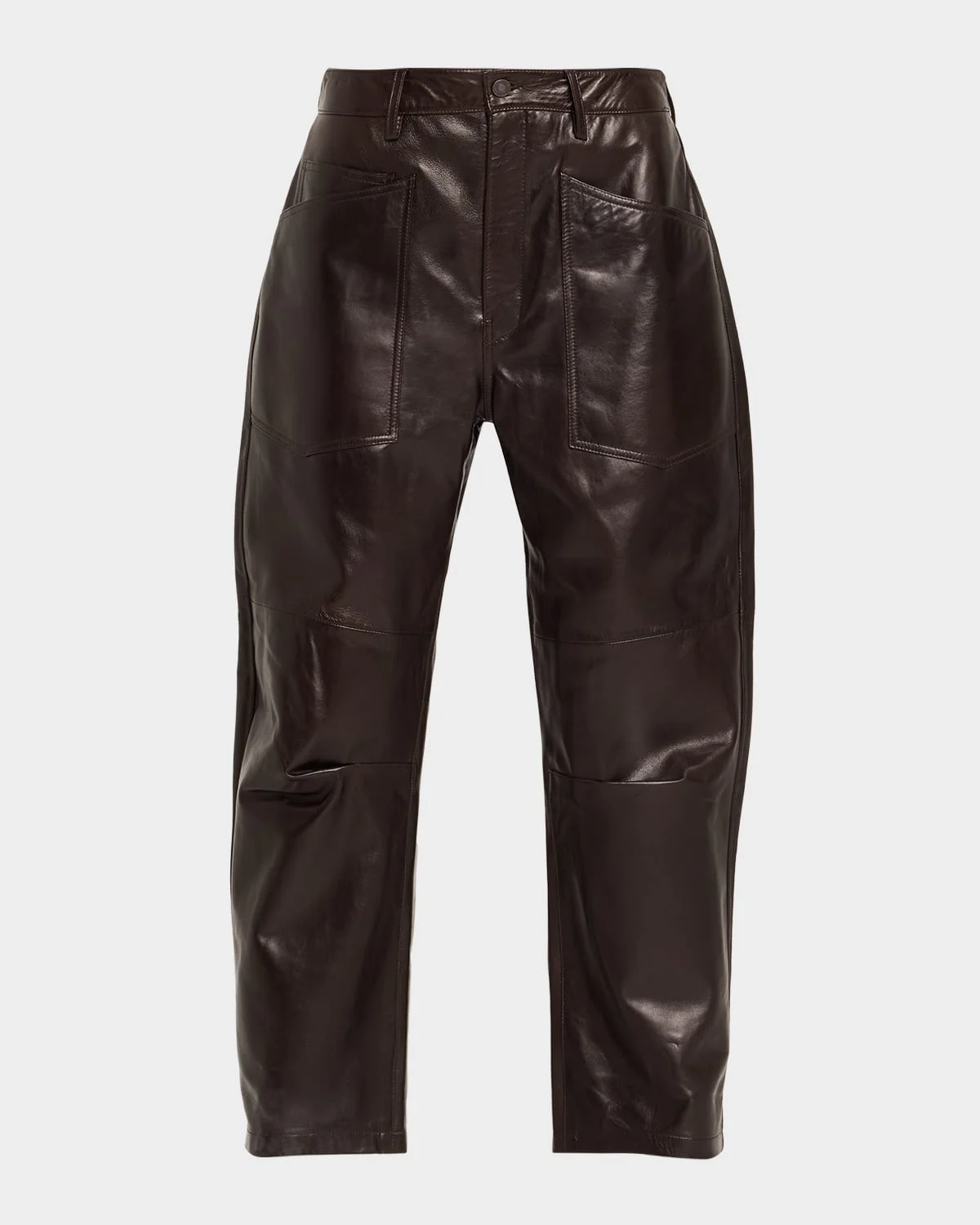 Shon Leather Barrel-Leg Ankle Pants - 1
