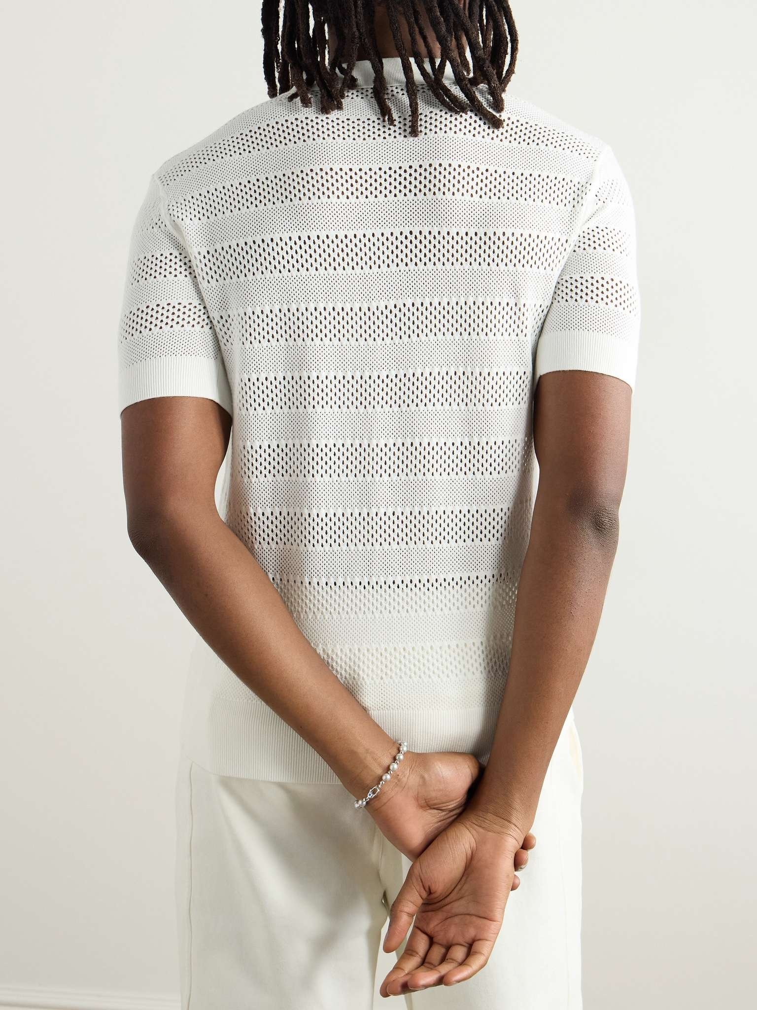 Slim-Fit Striped Pointelle-Knit Polo Shirt - 3