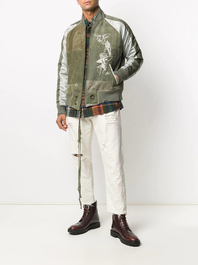 Greg Lauren satin-panelled patchwork bomber jacket outlook