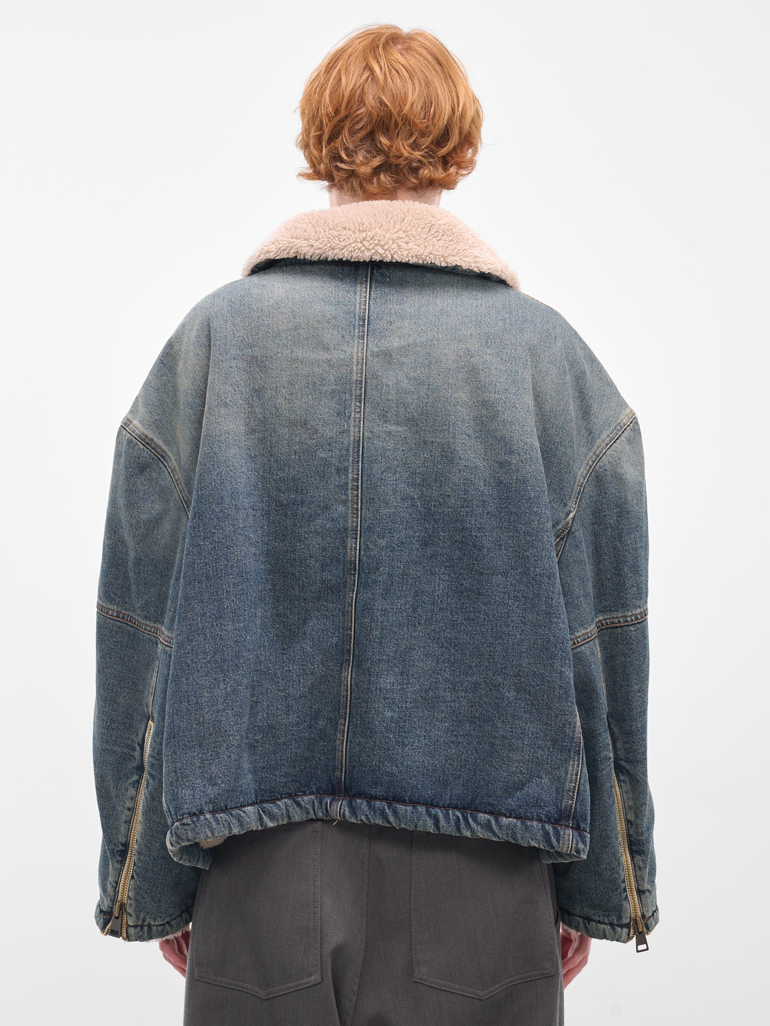 Blue Denim Shearling Boxy Jacket - 3