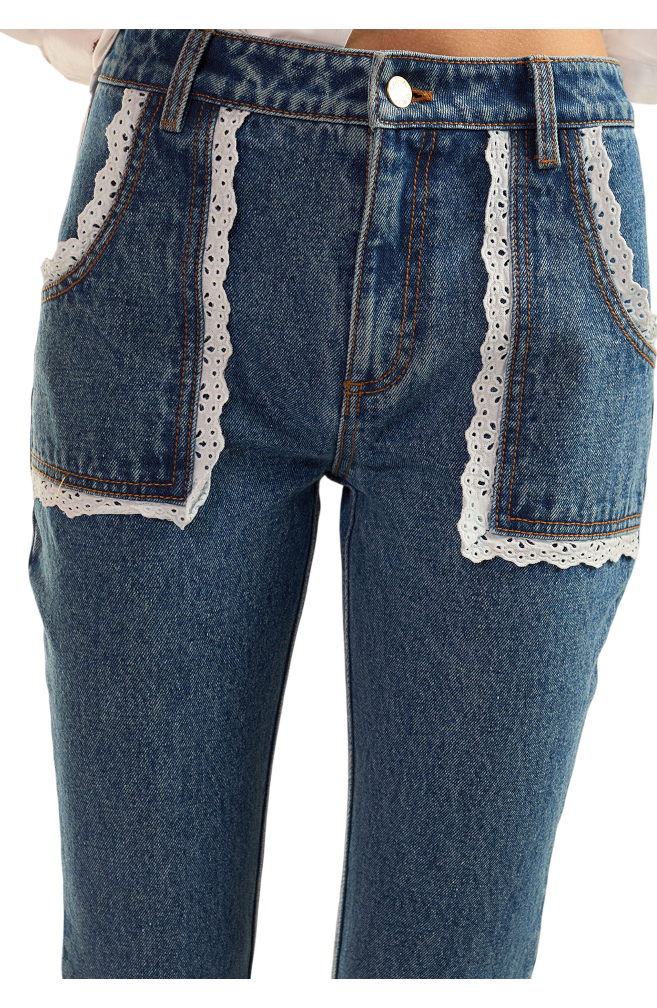 Cynthia Rowley Cotton Trim High Waist Jeans in Blue at Nordstrom - 3