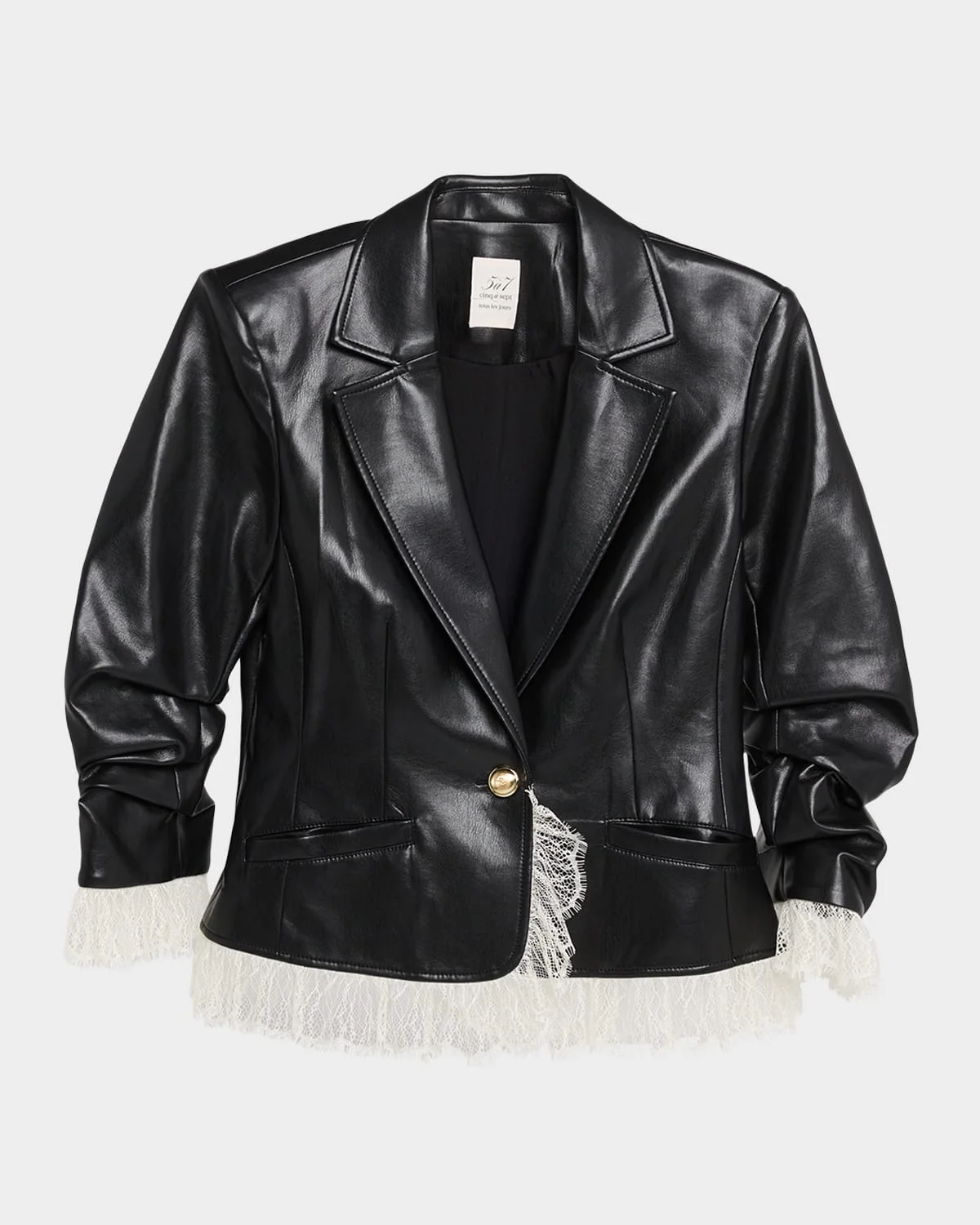 Lace-Trim Vegan Leather Blazer - 1