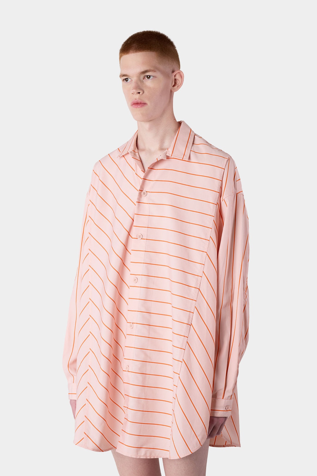 MEGA OVER SHIRT W/ CUTS / pink stripes - 3