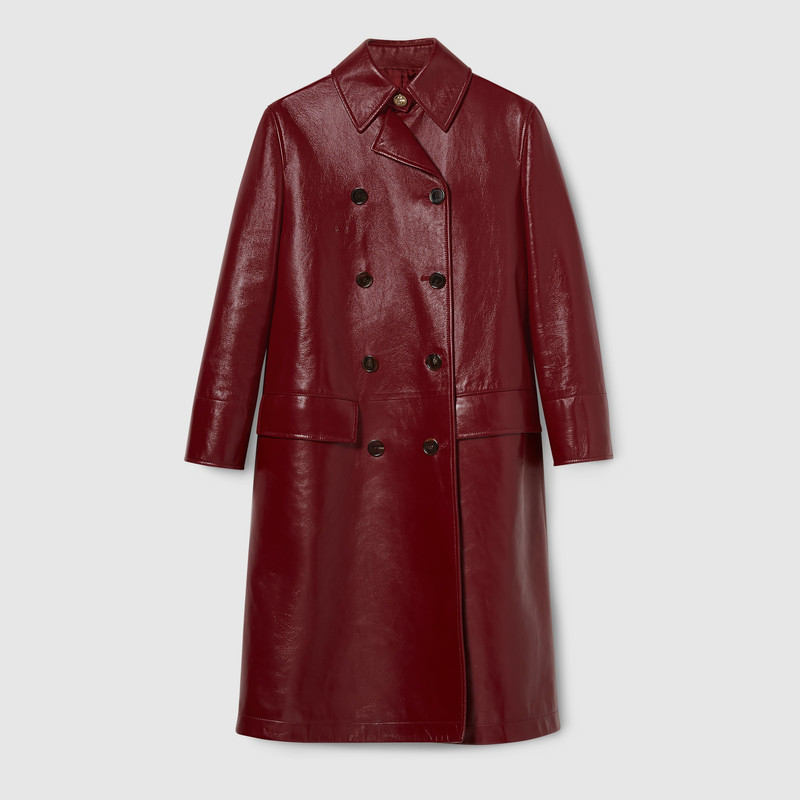 Shiny leather double-breasted coat 1