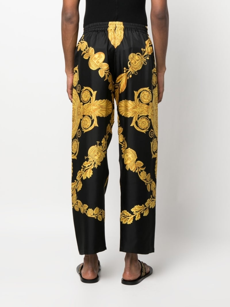Barocco-print silk trousers - 4