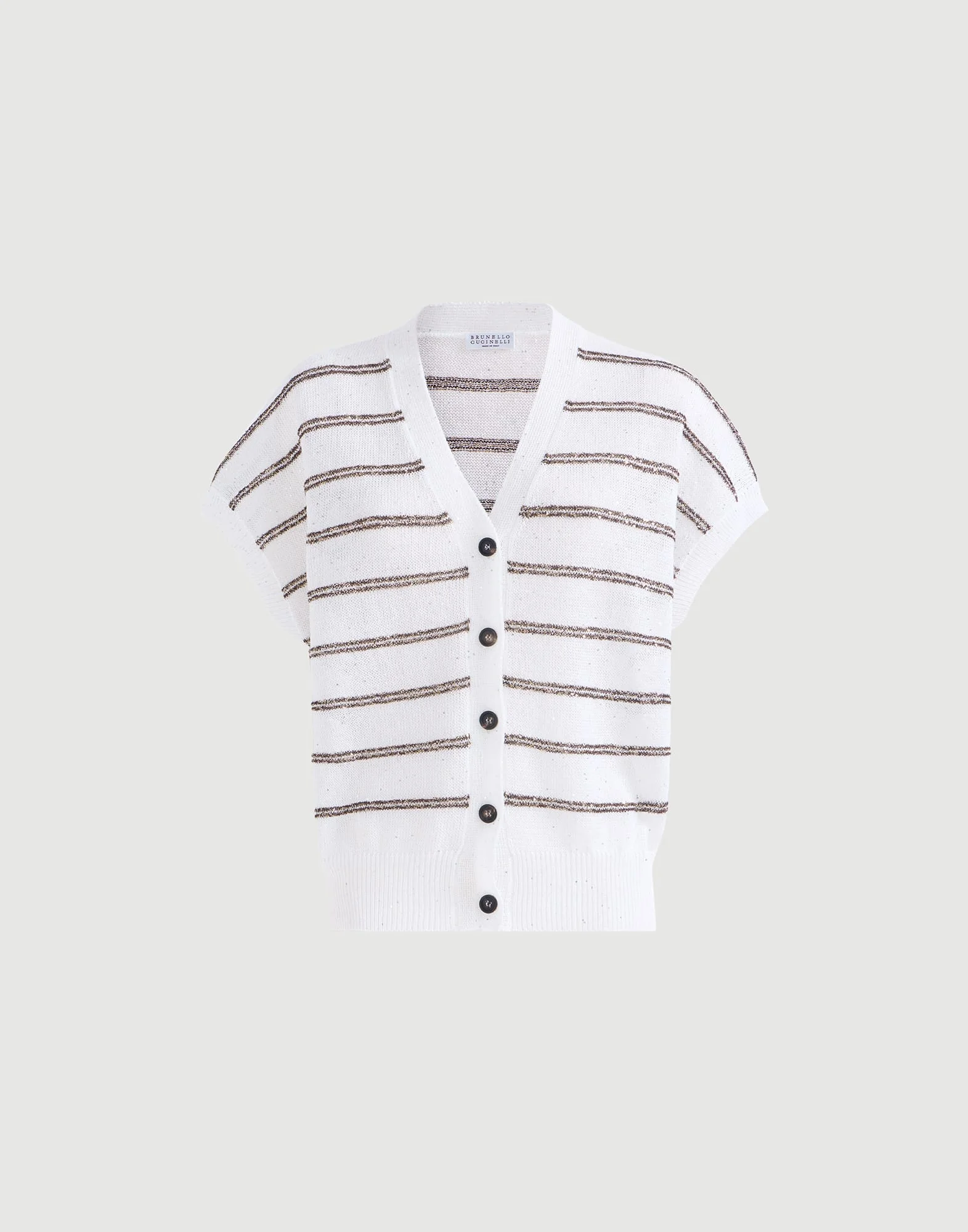 Linen and cotton cardigan with dazzling double stripes - 1