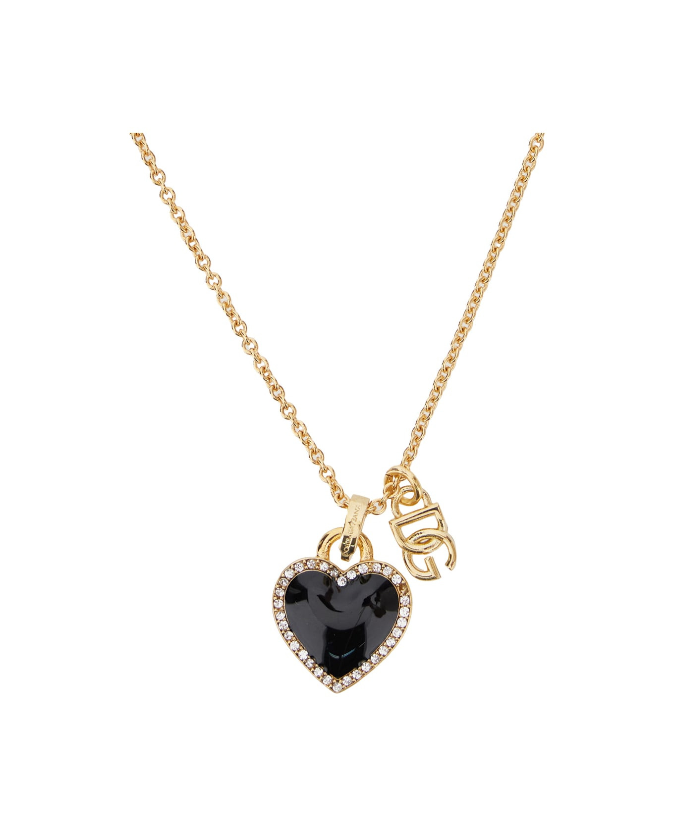 Gold Colored Necklace With Logo Pendant And Heart Pendant In Brass Woman - 2