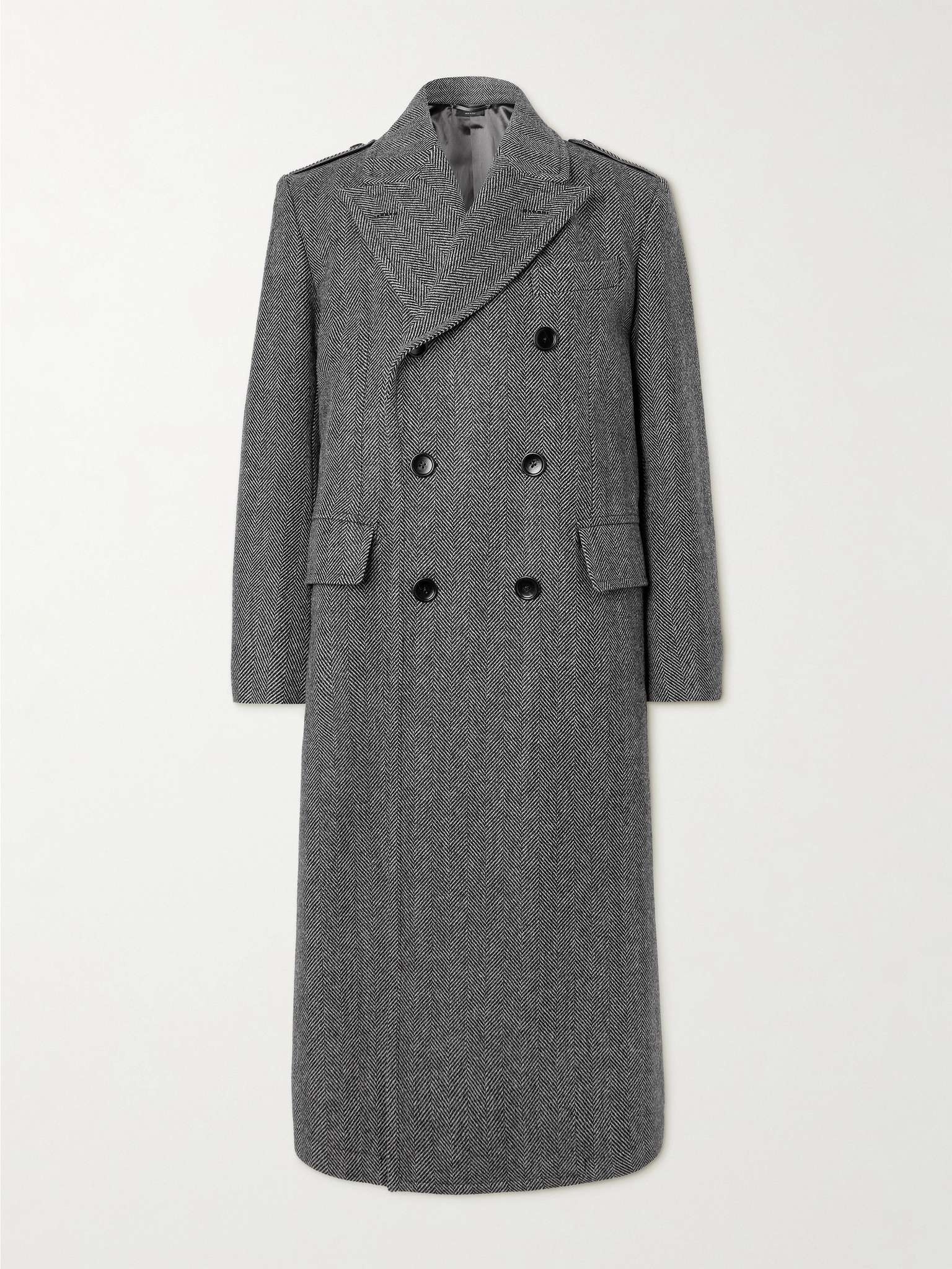 Double-Breasted Herringbone Virgin Wool Coat - 1