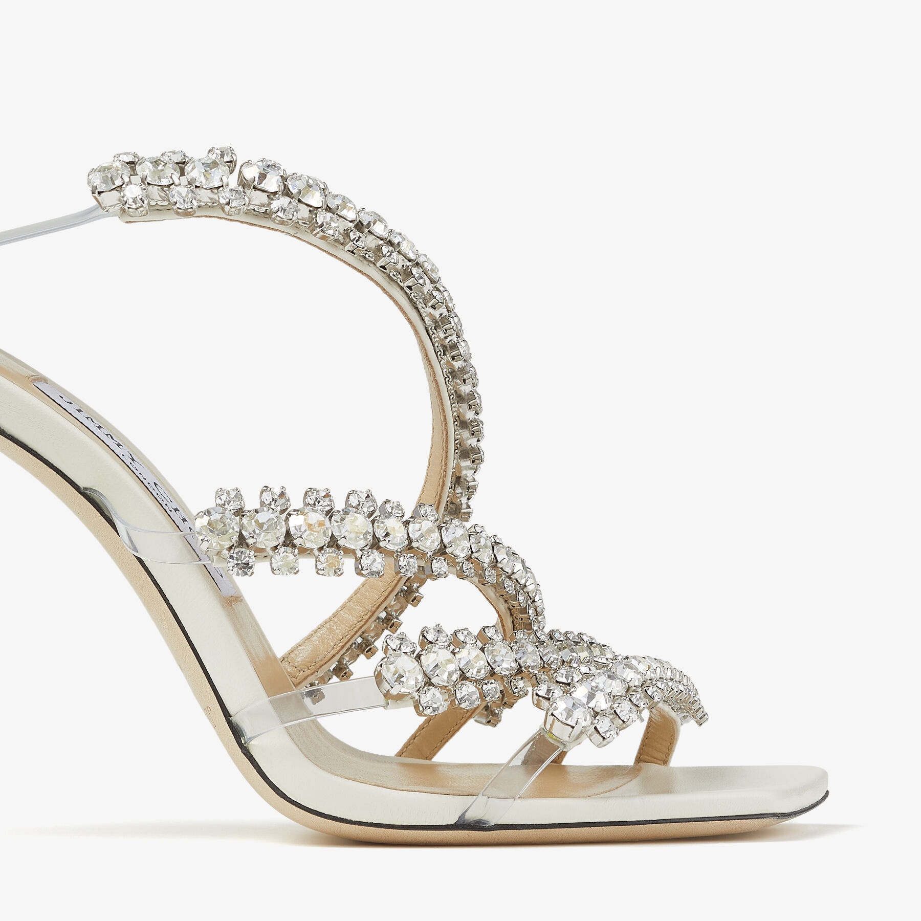 JIMMY CHOO Josefine 100 Latte Nappa Sandals with Crystal