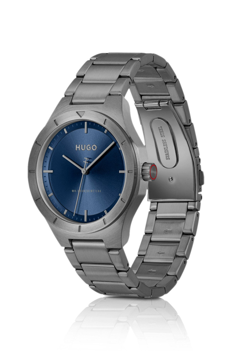HUGO LIT GRAY-PLATED WATCH WITH BLUE DIAL outlook