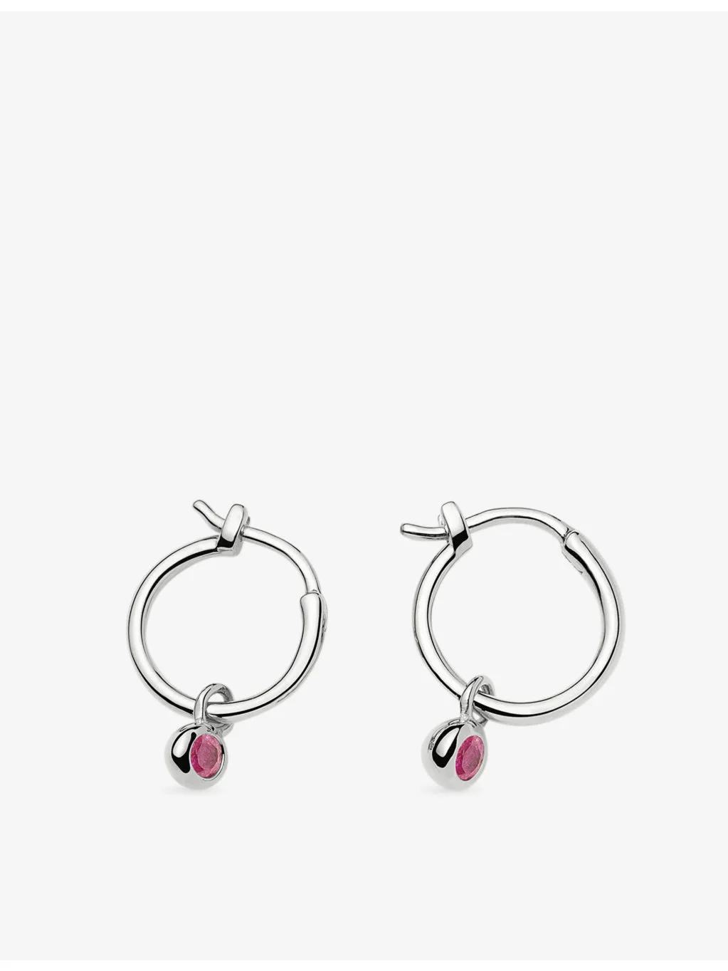 October Birthstone Mini Charm Silver Plated Brass And Tourmaline Hoop Earrings - 1