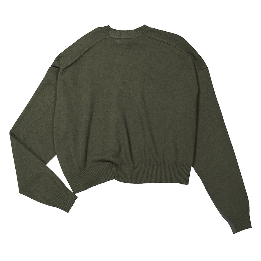 Kenzo Ladies Dark Khaki Asymmetric Hem Knit Jumper - 6