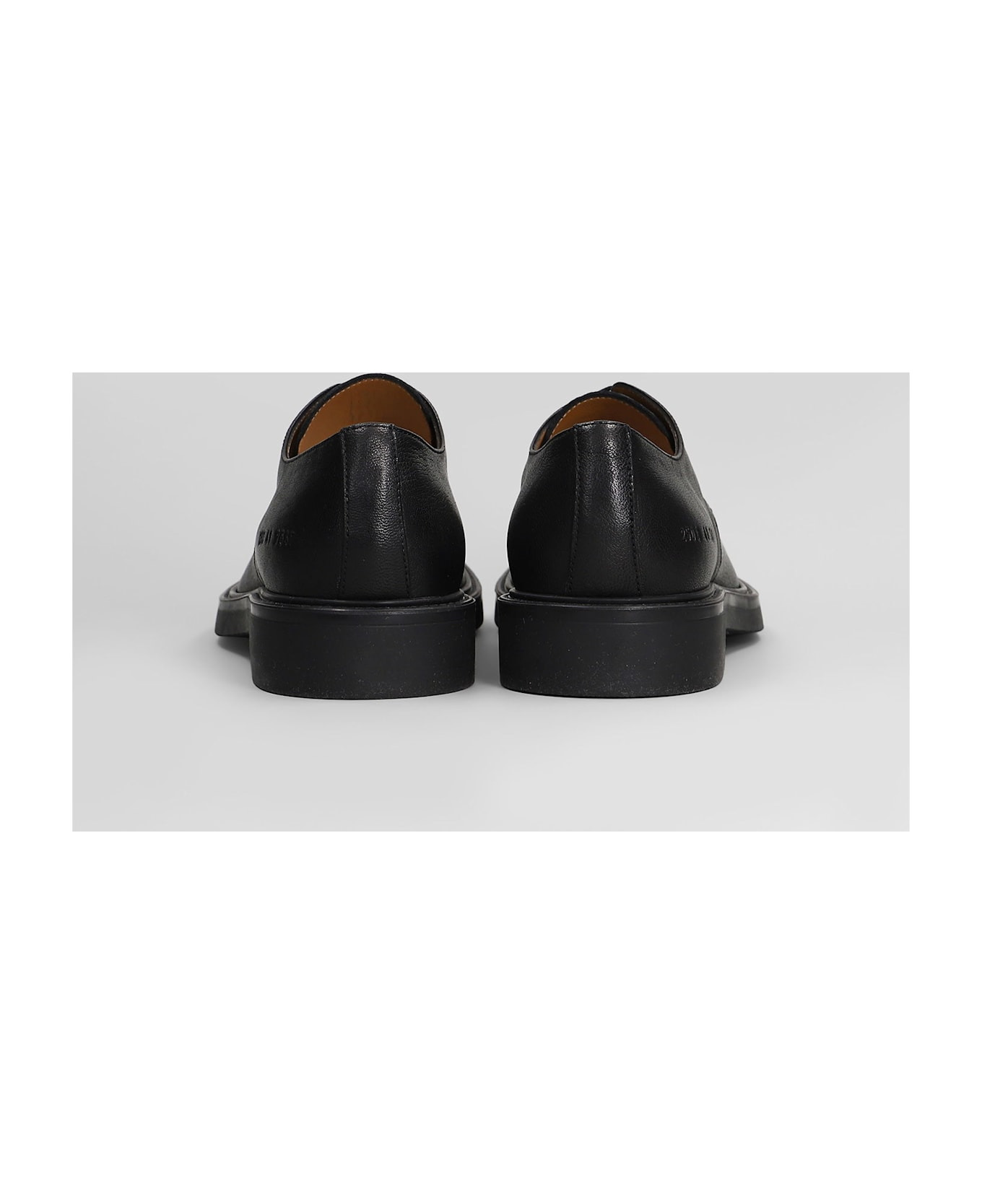 Officers Derby Lace Up Shoes In Black Leather - 4