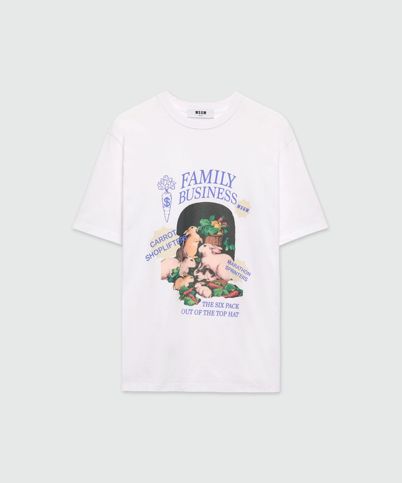 White jersey T-shirt with "Family Business" print 1