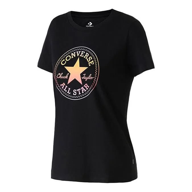 (WMNS) Converse Printing Sports Short Sleeve Black 10017088-A02 - 1