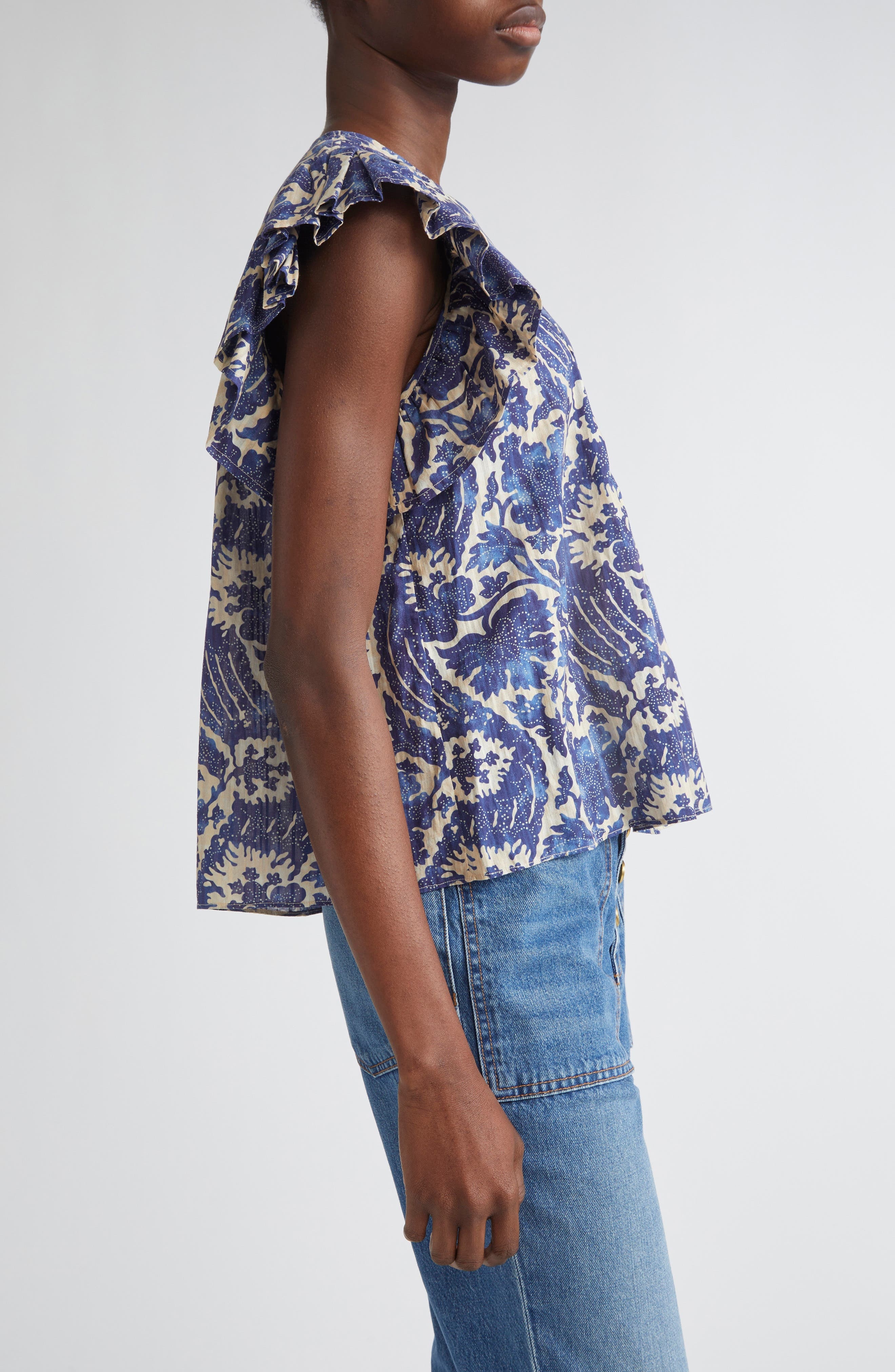 Ulla Johnson Sienna Flutter Sleeve Top in Ocean at Nordstrom - 3