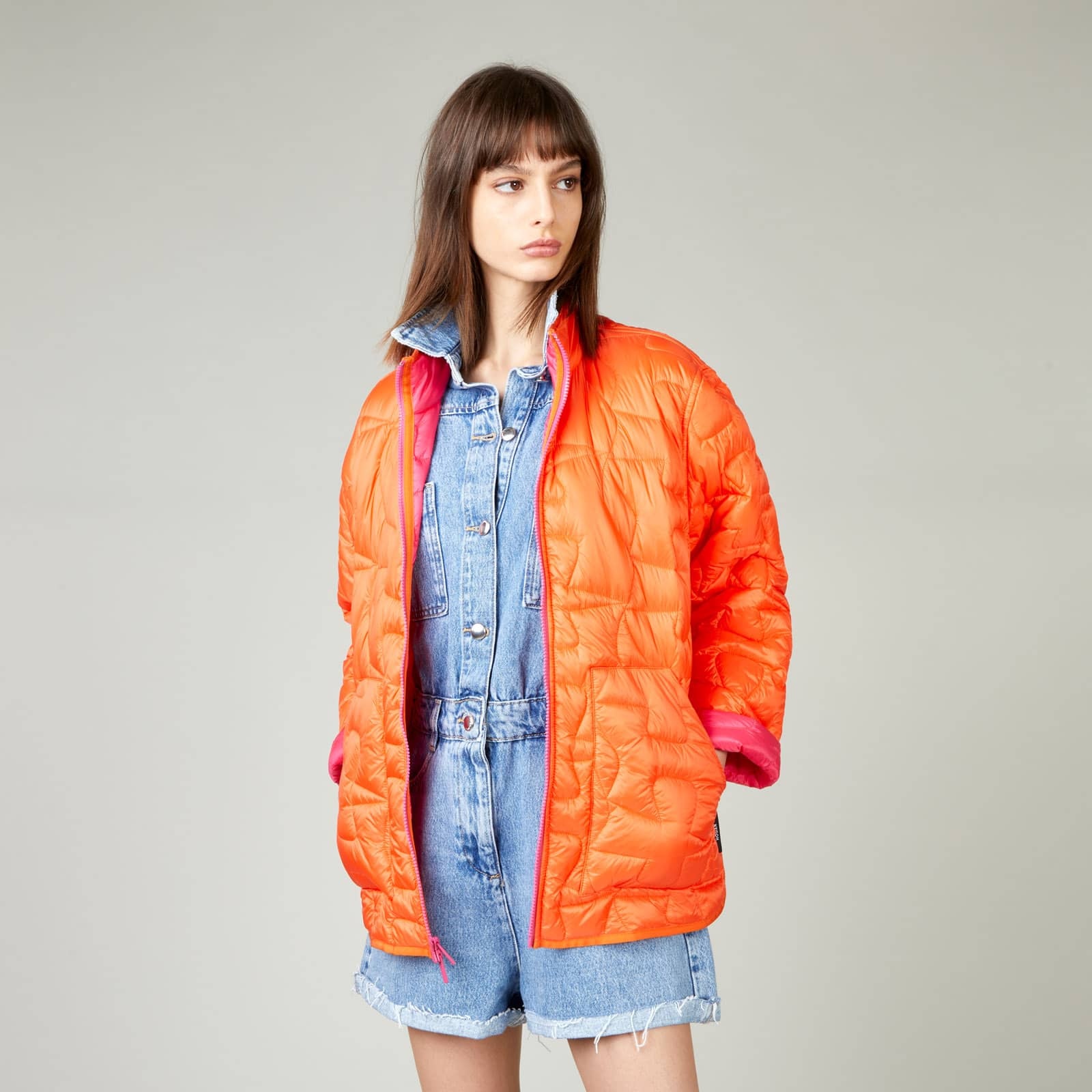 Quilted Bomber Jacket Red Orange - 4