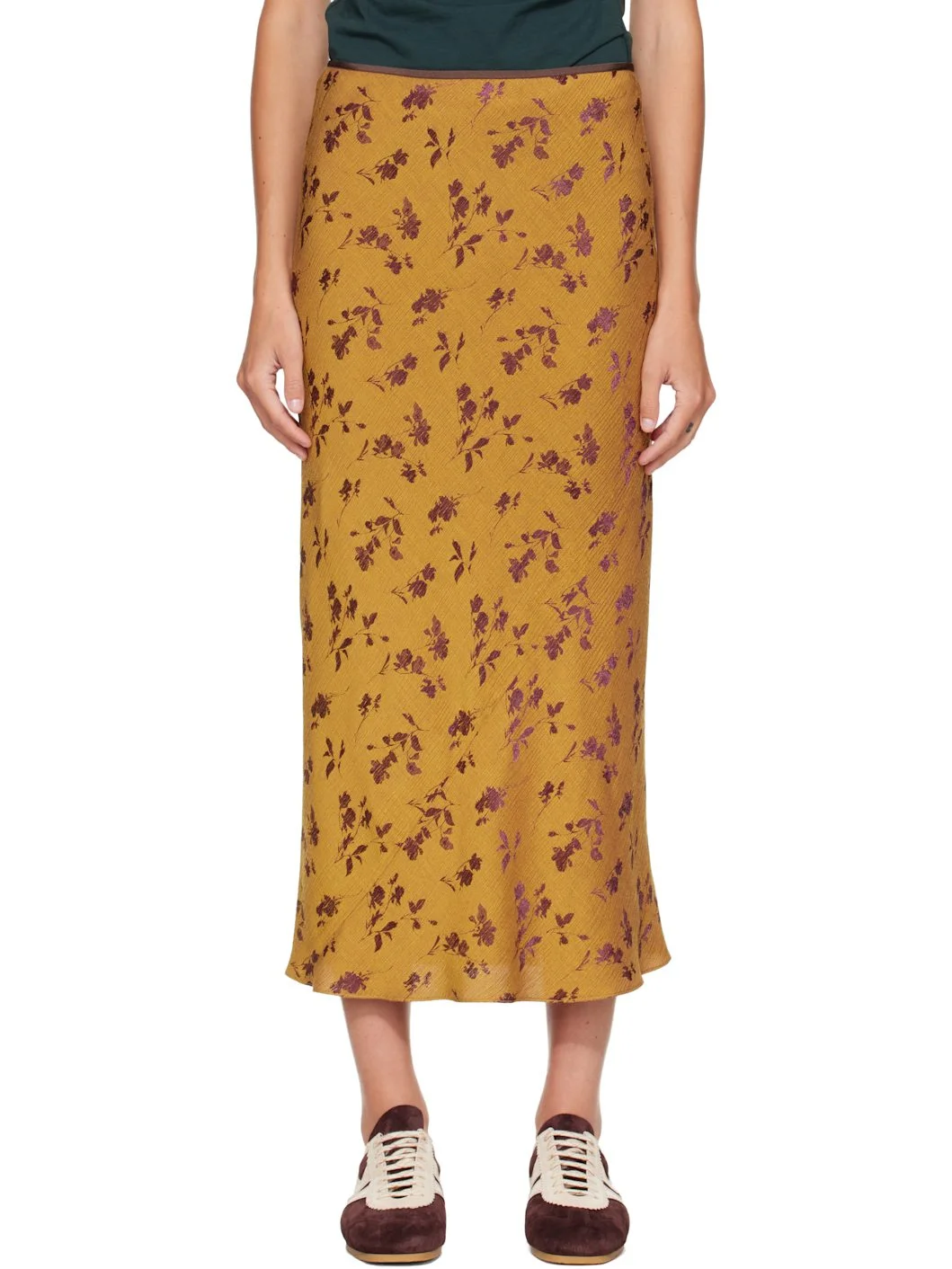 Yellow & Purple Floral Midi Skirt - 1