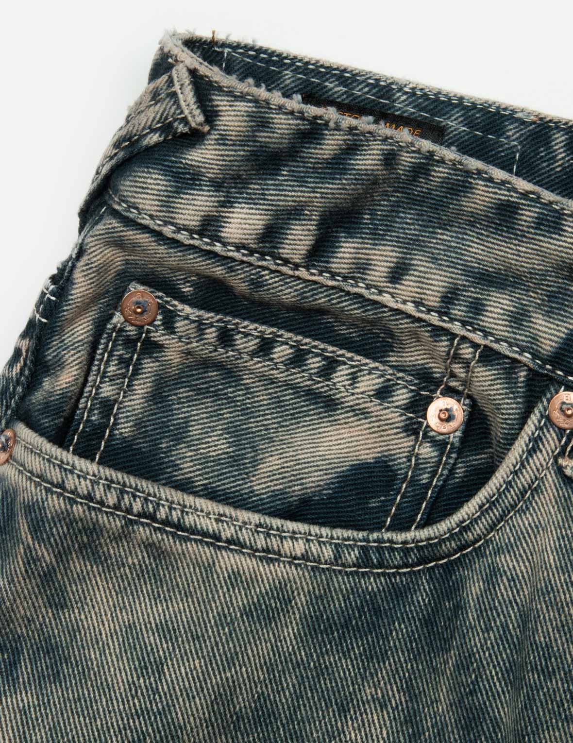 Seagull Print and Multi-Pockets Acid Wash Baggy Cargo Jeans - 13