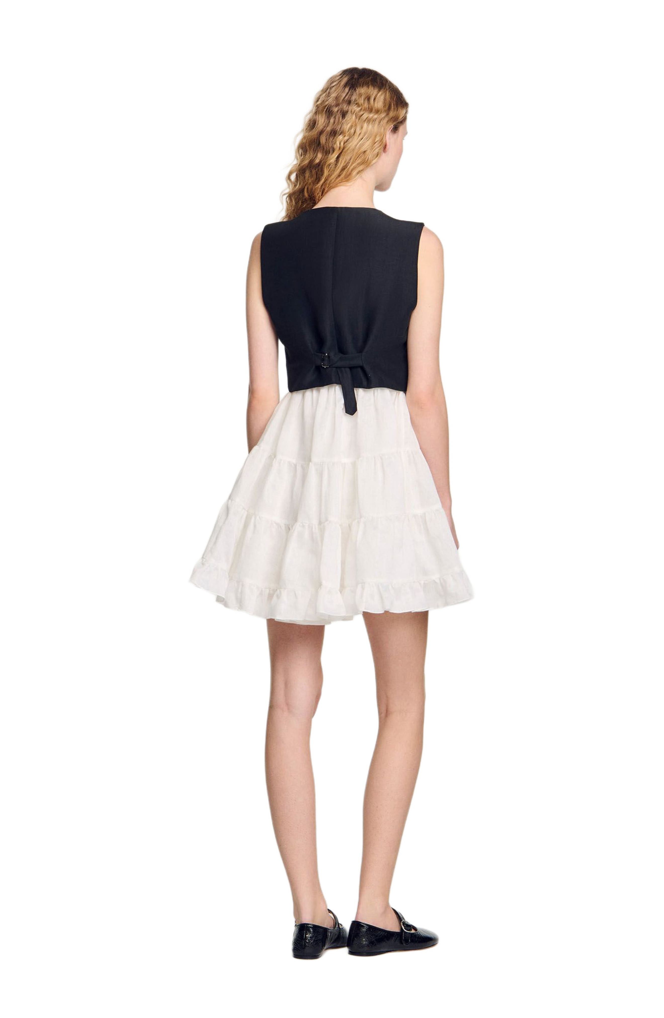 SANDRO Two-tone mini dress in Black /Ecru at Nordstrom - 2