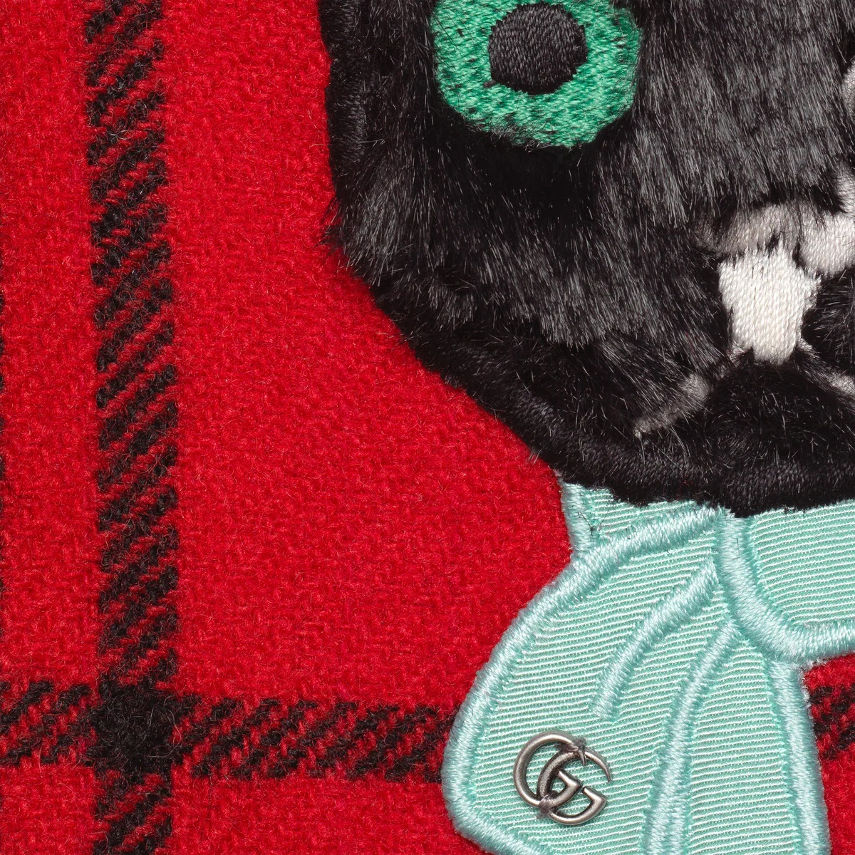 Check wool shirt with Gucci cat patch - 6