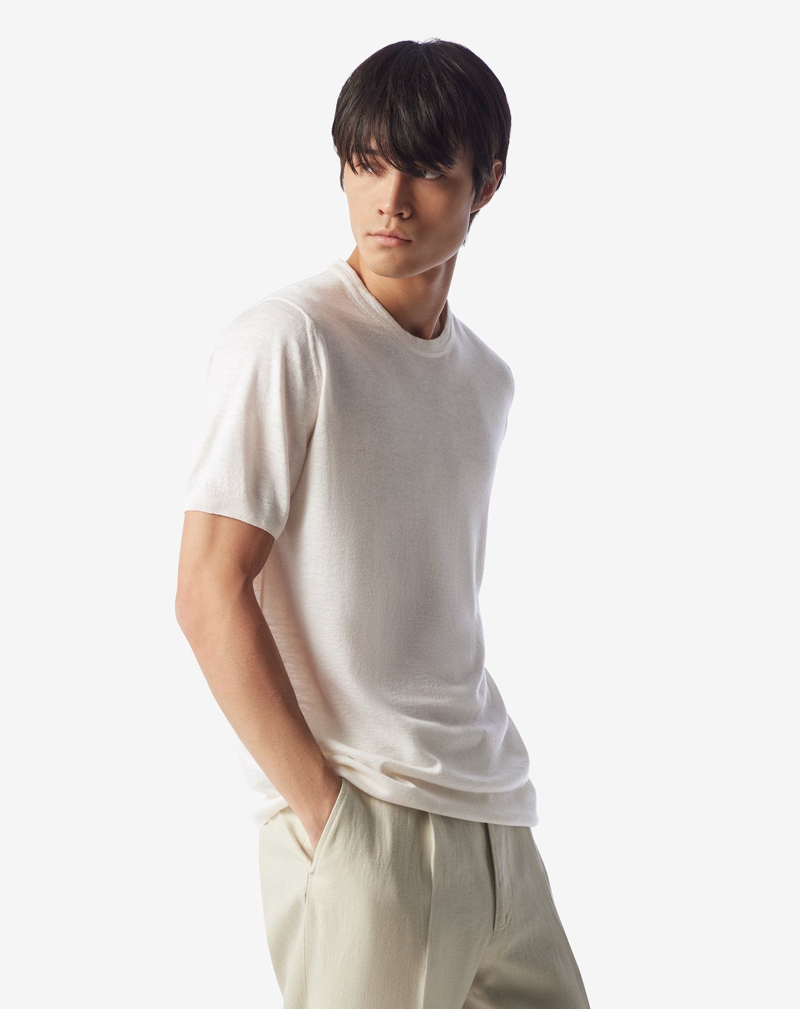 White silk and linen crew neck knitwear - 2