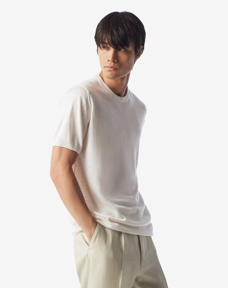 CORNELIANI White silk and linen crew neck knitwear outlook