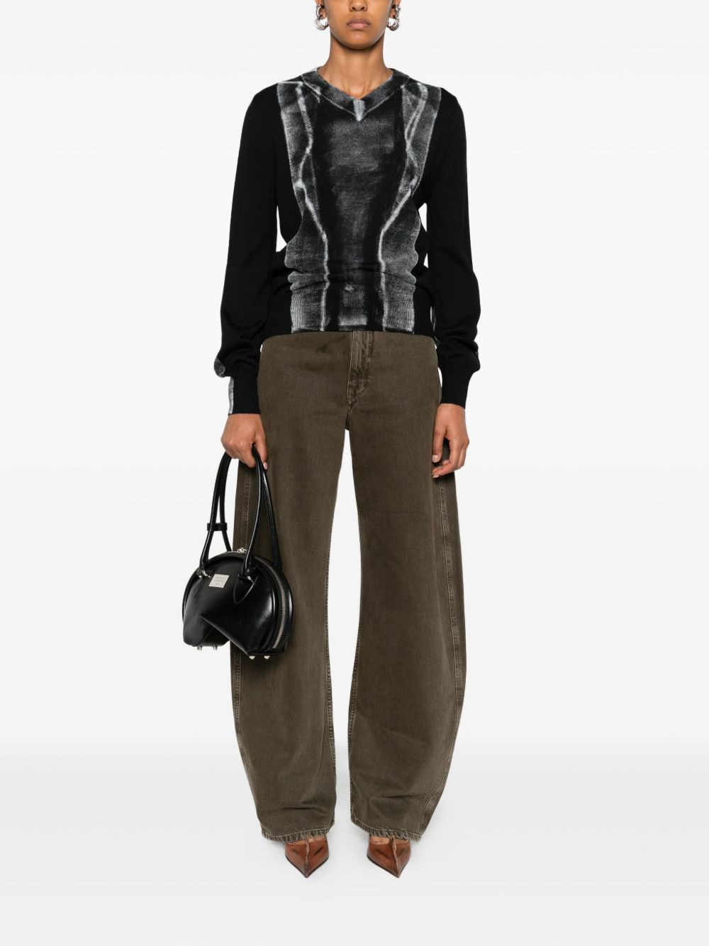V-neck graphic-print sweater - 2